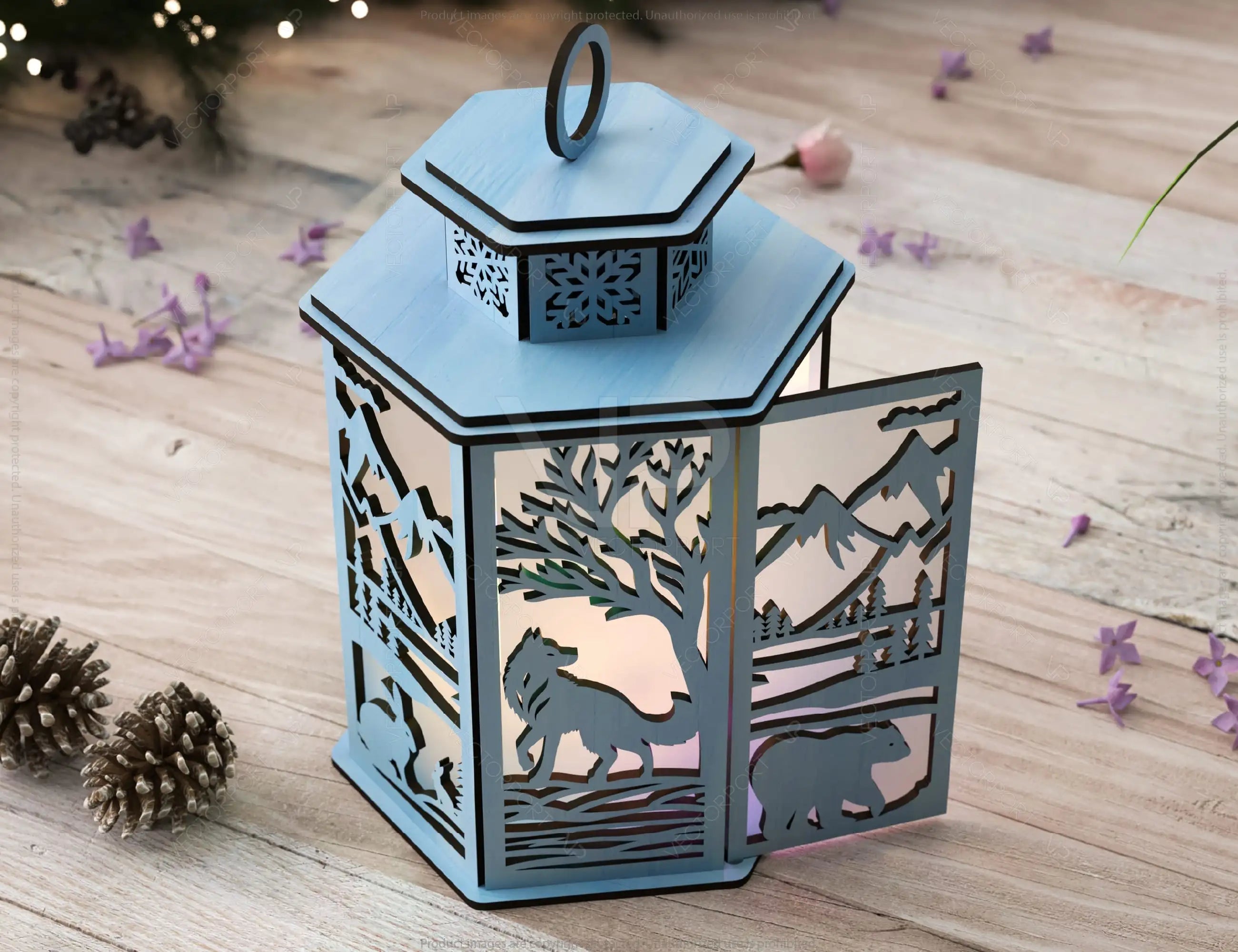 Arctic Glow:  3D Polar Animal Arctic Scene Laser Cut Lantern with Reindeer, Polar Bear & Snowy Landscape Lamp Digital Download |#U432|