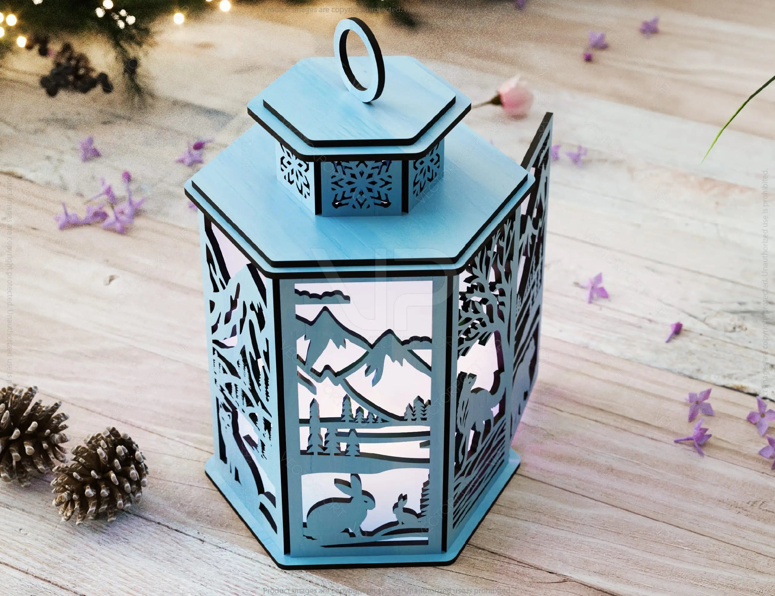 Arctic Glow:  3D Polar Animal Arctic Scene Laser Cut Lantern with Reindeer, Polar Bear & Snowy Landscape Lamp Digital Download |#U432|