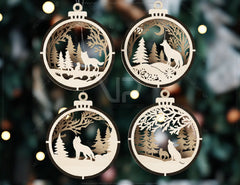 Bundle of 3D Christmas Ornaments, Tree Decorations Craft Set, Hanging Bauble with Snowy Scene, New Year Holiday Laser Cut Digital Download |#U434|