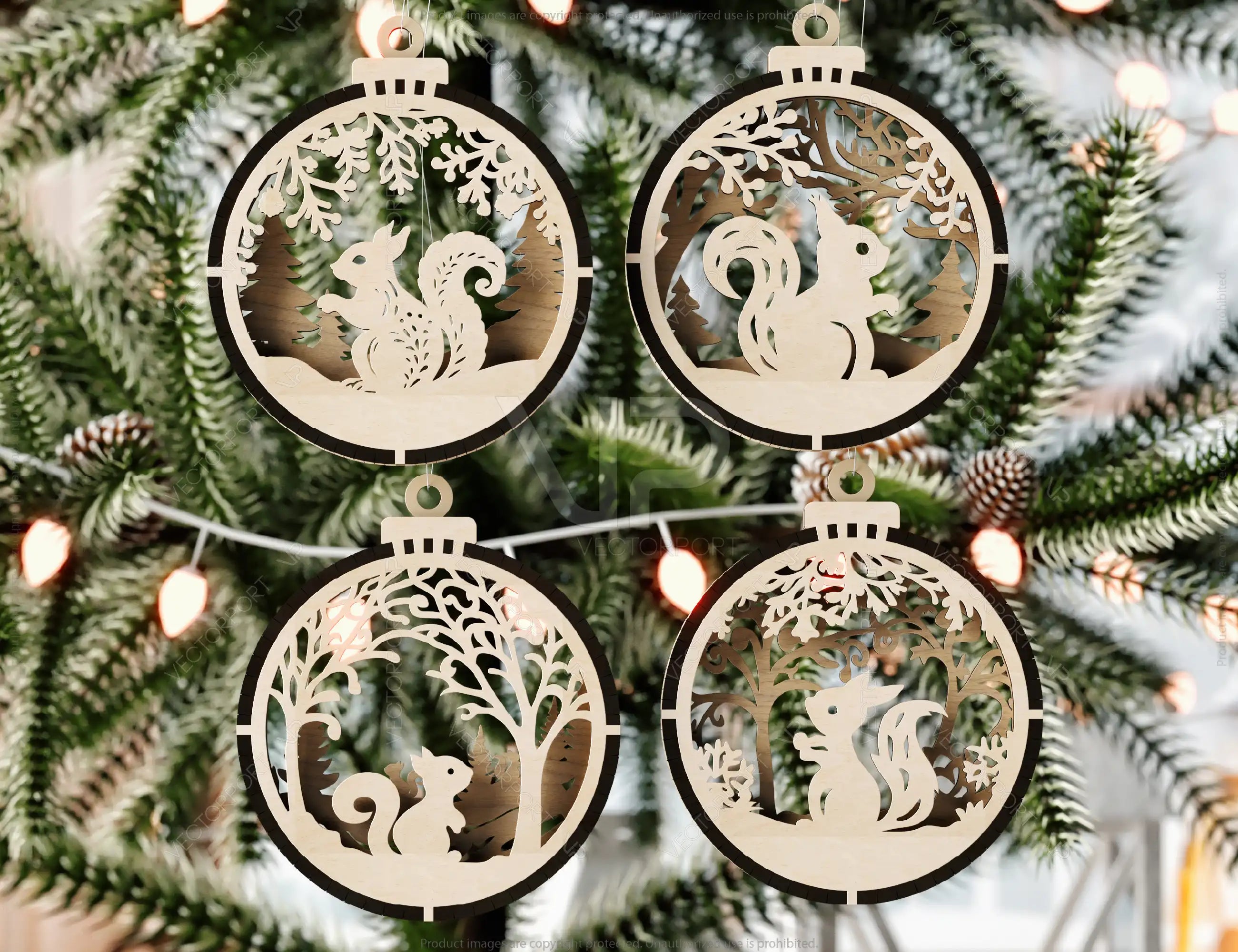 Bundle of 3D Christmas Ornaments, Tree Decorations Craft Set, Hanging Bauble with Snowy Scene, New Year Holiday Laser Cut Digital Download |#U434|