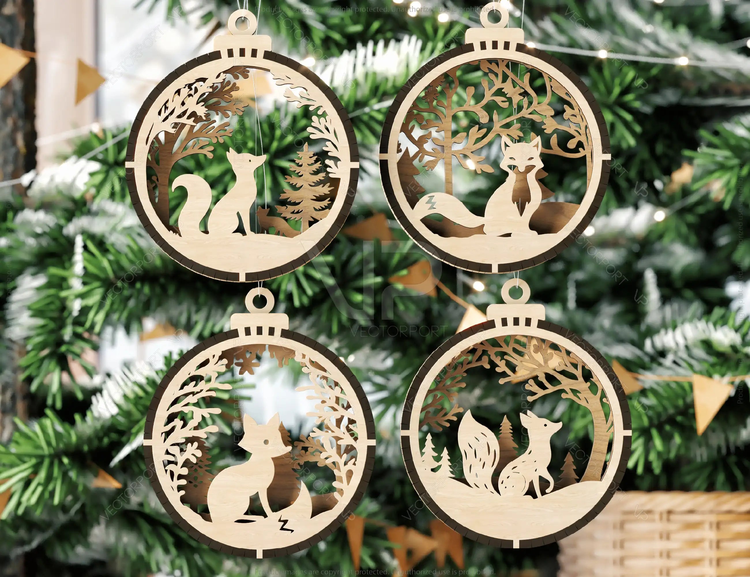 Bundle of 3D Christmas Ornaments, Tree Decorations Craft Set, Hanging Bauble with Snowy Scene, New Year Holiday Laser Cut Digital Download |#U434|