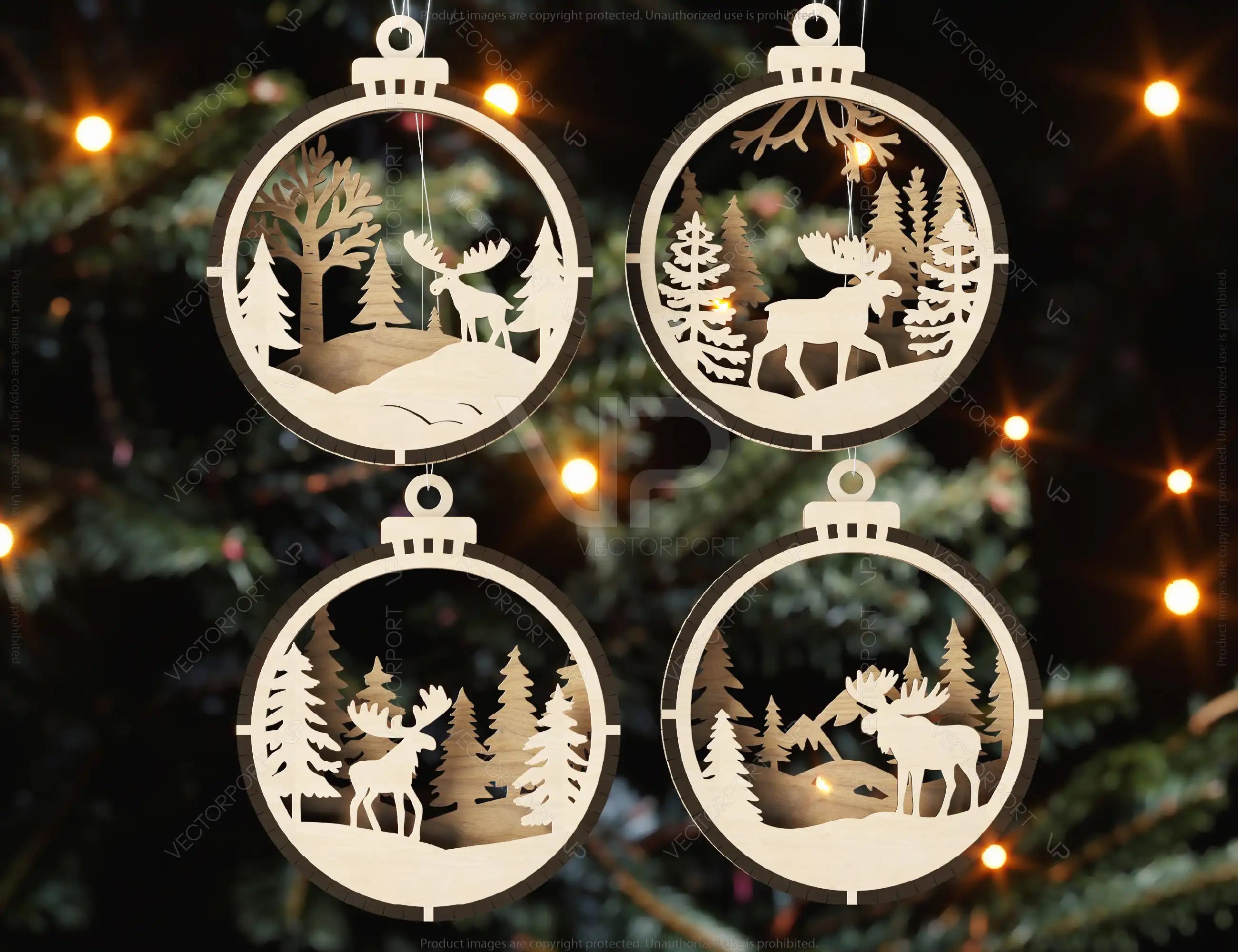 Bundle of 3D Christmas Ornaments, Tree Decorations Craft Set, Hanging Bauble with Snowy Scene, New Year Holiday Laser Cut Digital Download |#U434|