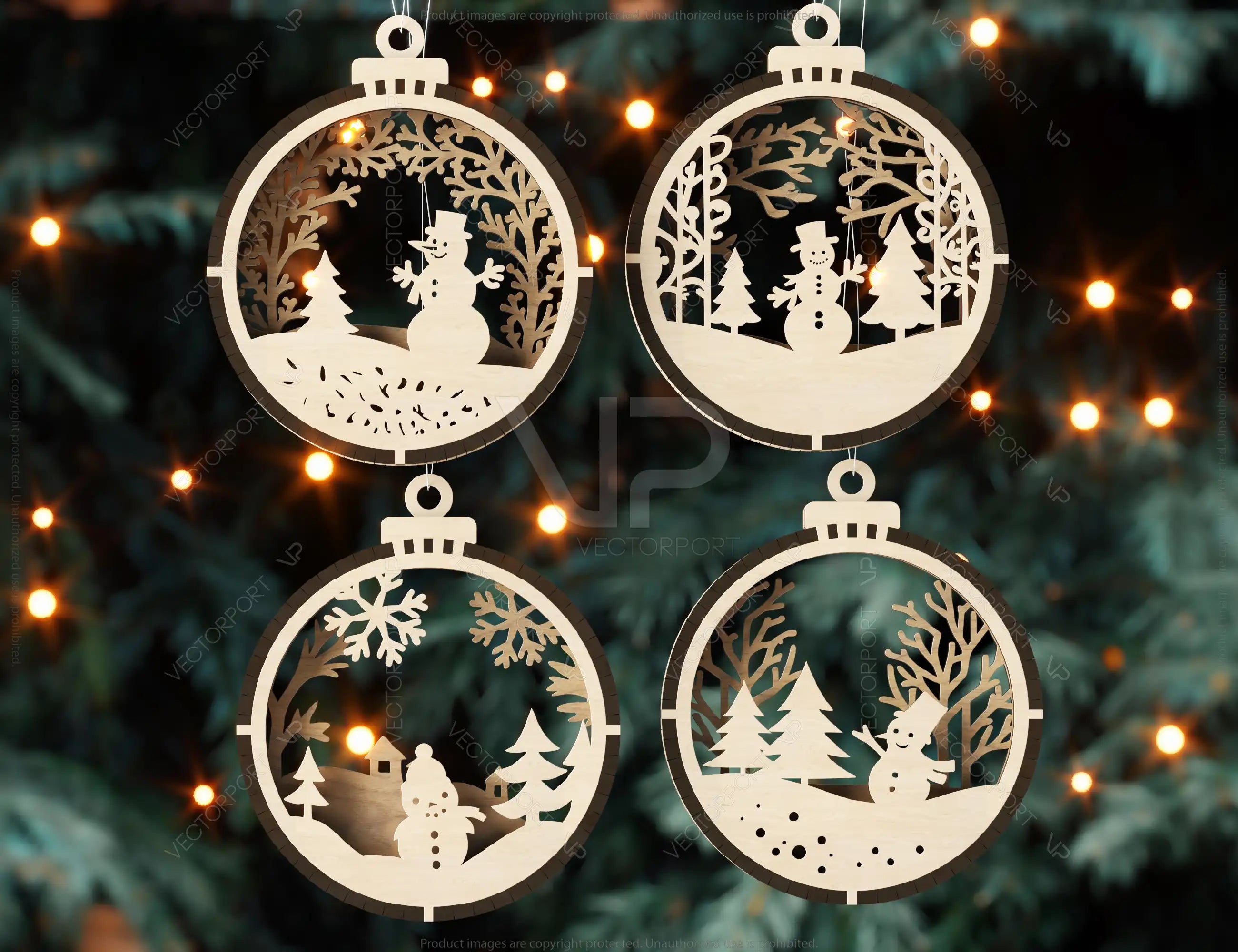 Bundle of 3D Christmas Ornaments, Tree Decorations Craft Set, Hanging Bauble with Snowy Scene, New Year Holiday Laser Cut Digital Download |#U434|