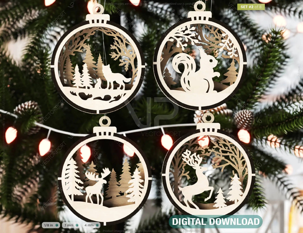 Christmas Theme 3D Christmas Ornament Set Tree Decorations Craft Hanging Bauble Snowy Scene New Year Holiday Laser Cut Digital Download |#U436|