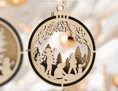 Christmas Theme 3D Christmas Ornament Set Tree Decorations Craft Hanging Bauble Snowy Scene New Year Holiday Laser Cut Digital Download |#U437|