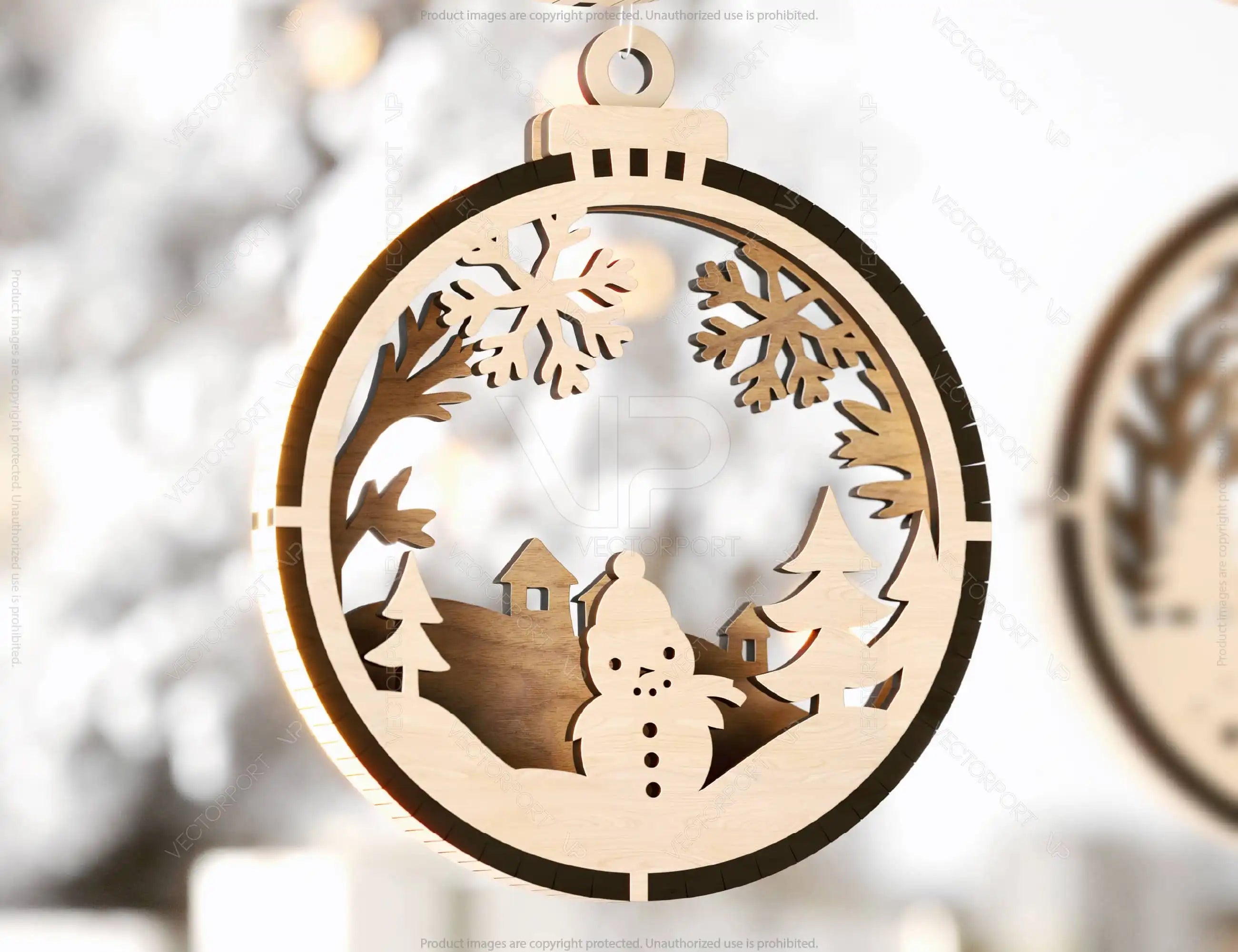 Christmas Theme 3D Christmas Ornament Set Tree Decorations Craft Hanging Bauble Snowy Scene New Year Holiday Laser Cut Digital Download |#U437|