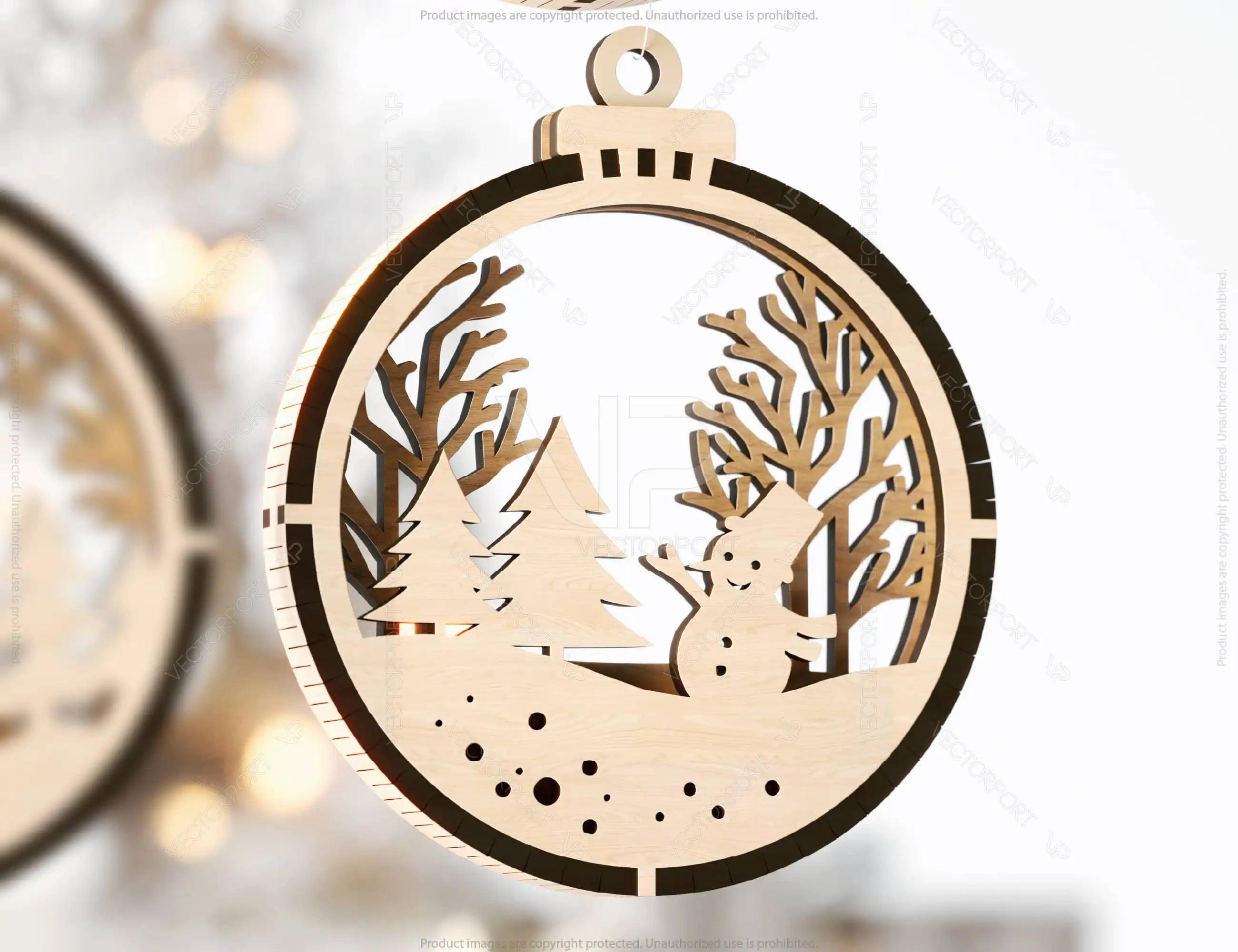 New Year Theme 3D Christmas Ornament Set Tree Decorations Craft Hanging Bauble Snowy Scene New Year Holiday Laser Cut Digital Download |#U438|
