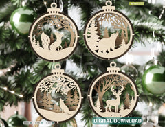 Christmas Theme 3D Christmas Ornament Set Tree Decorations Craft Hanging Bauble Snowy Scene New Year Holiday Laser Cut Digital Download |#U439|