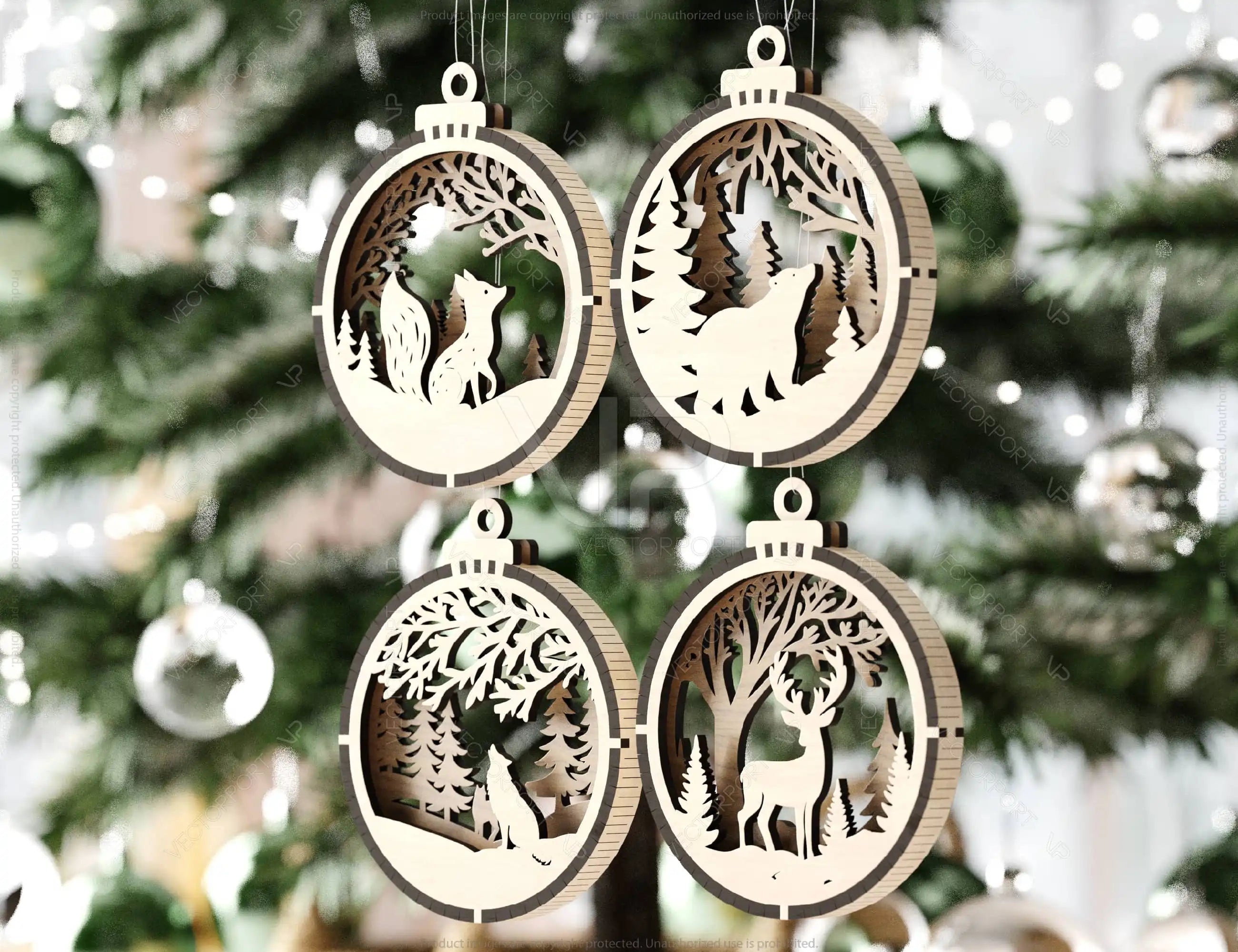 Christmas Theme 3D Christmas Ornament Set Tree Decorations Craft Hanging Bauble Snowy Scene New Year Holiday Laser Cut Digital Download |#U439|