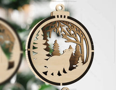 Christmas Theme 3D Christmas Ornament Set Tree Decorations Craft Hanging Bauble Snowy Scene New Year Holiday Laser Cut Digital Download |#U439|