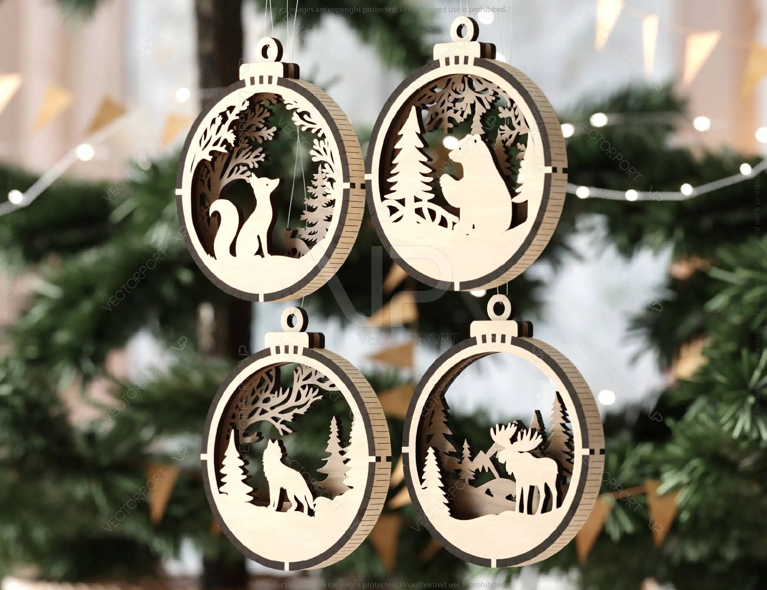 Christmas Theme 3D Christmas Ornament Set Tree Decorations Craft Hanging Bauble Snowy Scene New Year Holiday Laser Cut Digital Download |#U440|