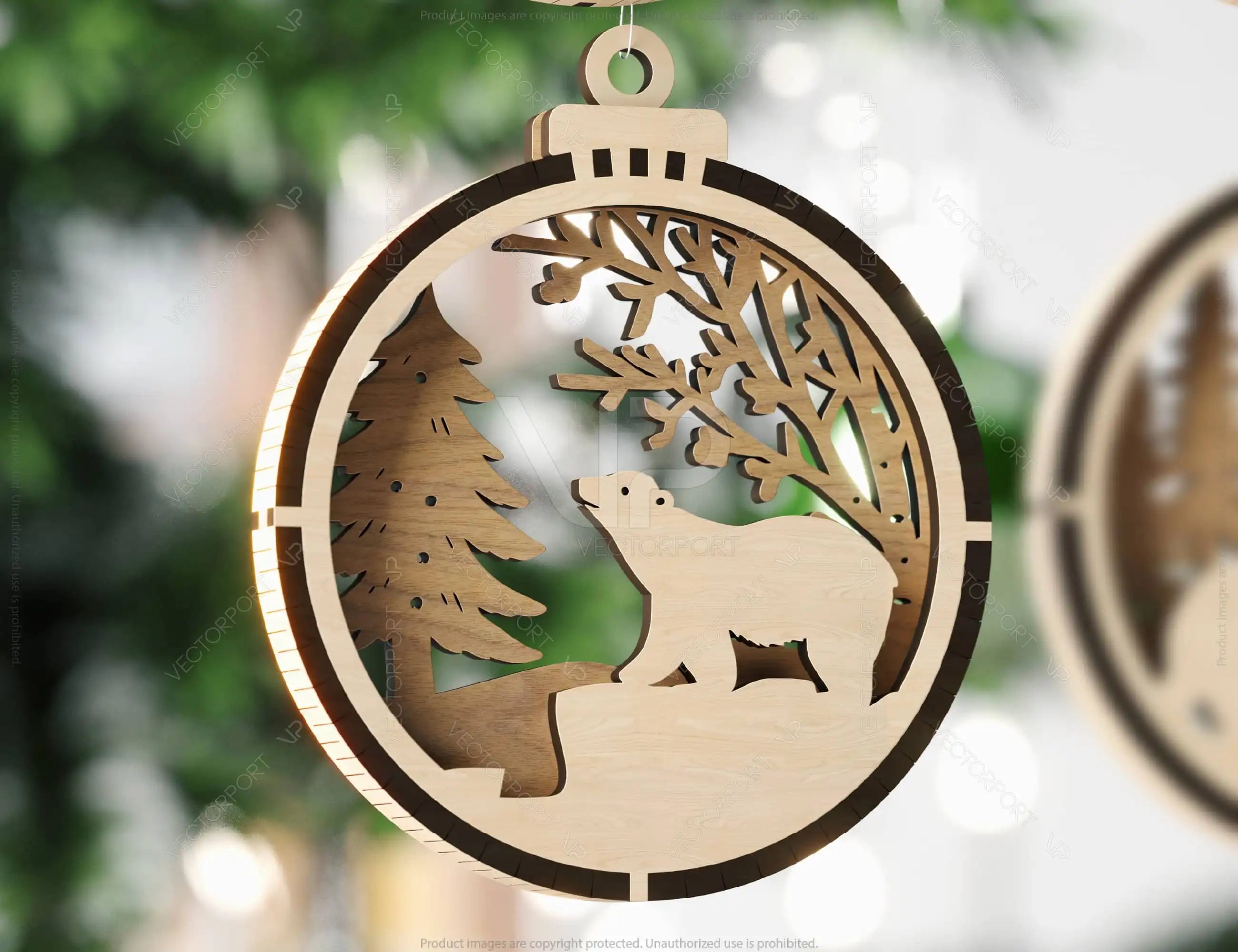 New Year Theme 3D Christmas Ornament Set Tree Decorations Craft Hanging Bauble Snowy Scene Holiday Laser Cut Digital Download |#U441|