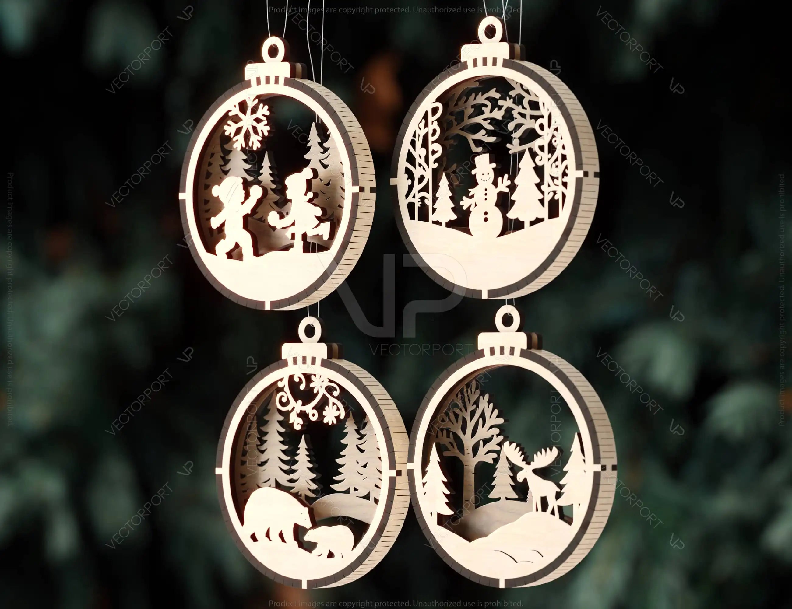 Chrismas Theme 3D Christmas Ornament Set Tree Decorations Craft Hanging Bauble Snowy Scene New Year Holiday Laser Cut Digital Download |#U442|