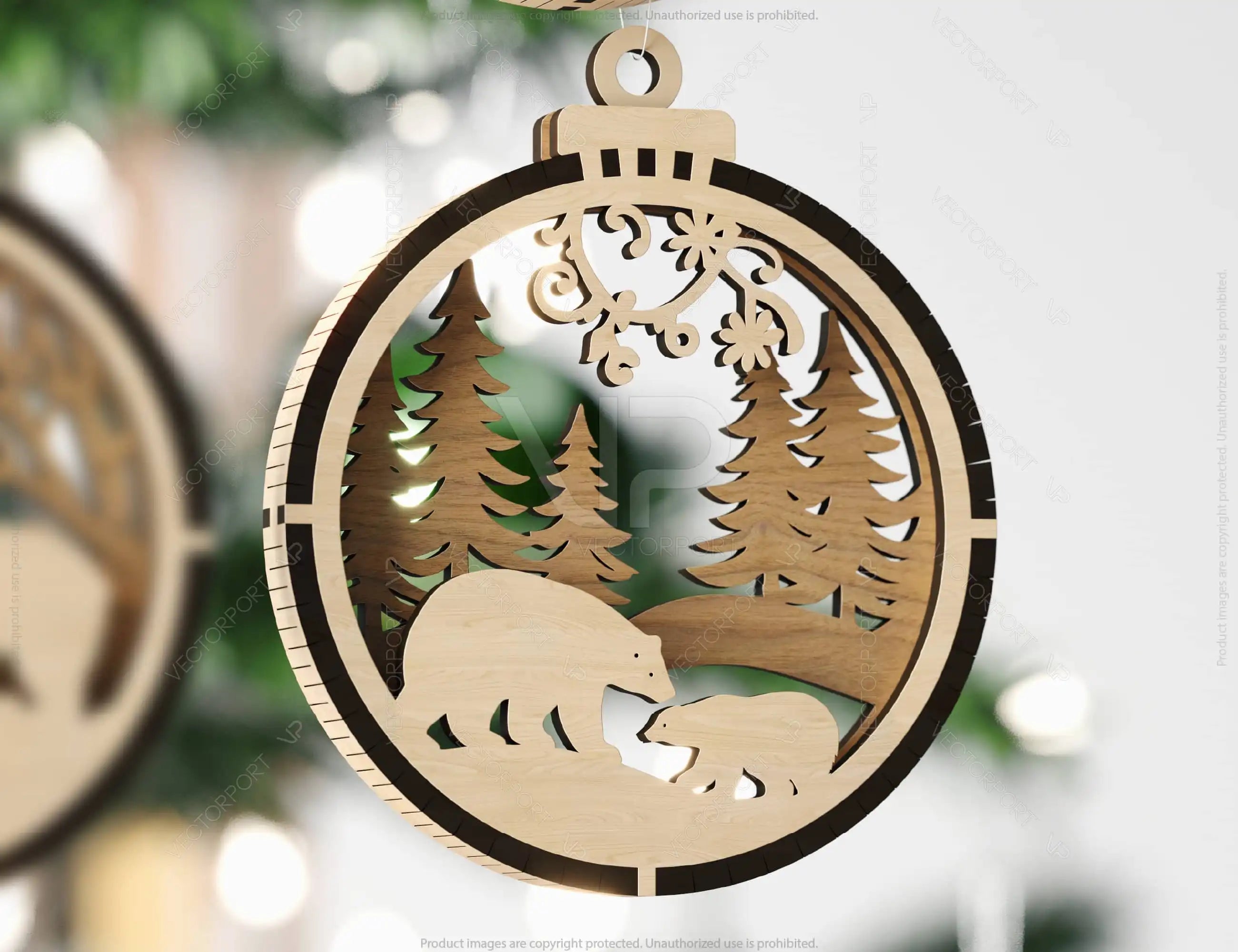 Chrismas Theme 3D Christmas Ornament Set Tree Decorations Craft Hanging Bauble Snowy Scene New Year Holiday Laser Cut Digital Download |#U442|