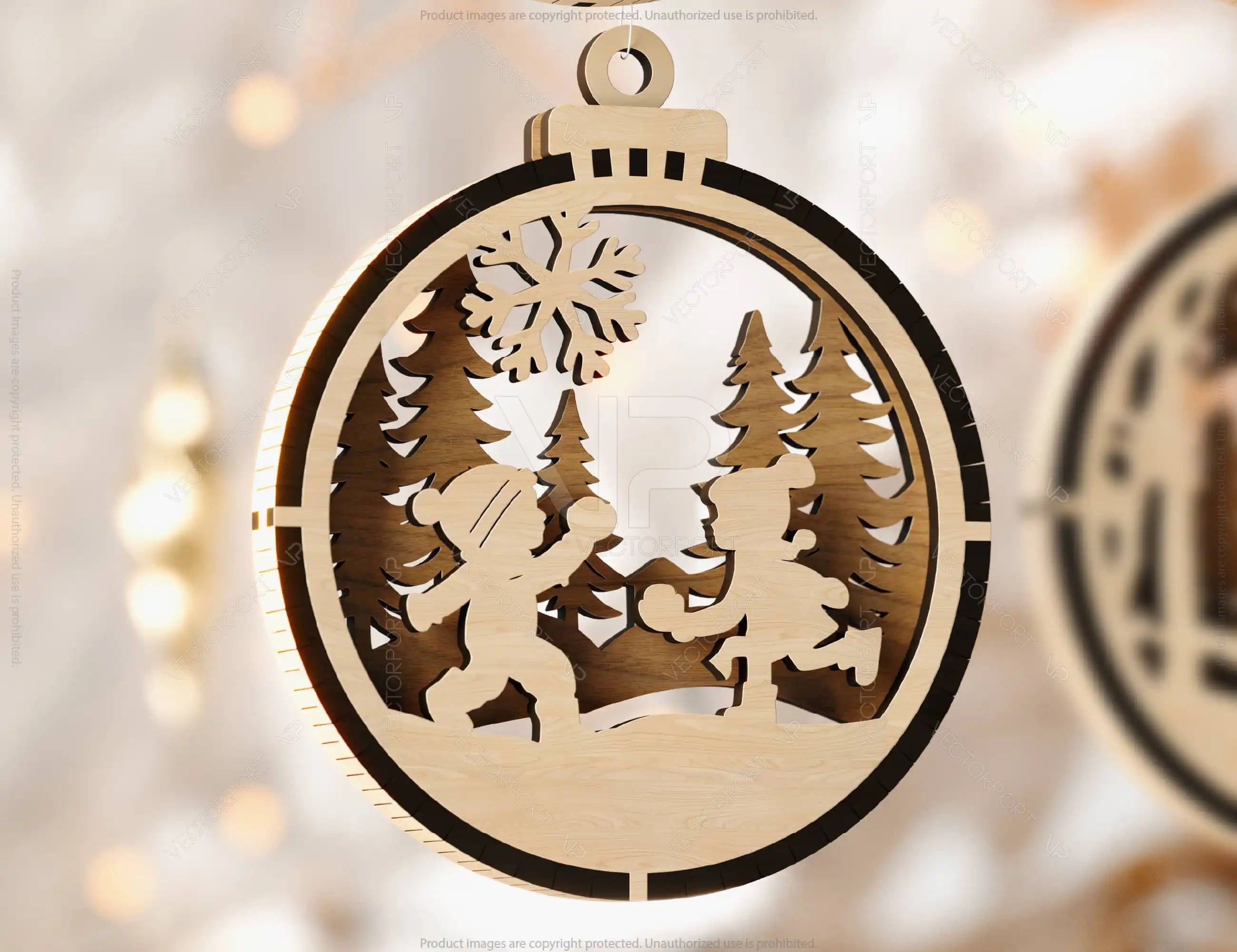 Chrismas Theme 3D Christmas Ornament Set Tree Decorations Craft Hanging Bauble Snowy Scene New Year Holiday Laser Cut Digital Download |#U442|