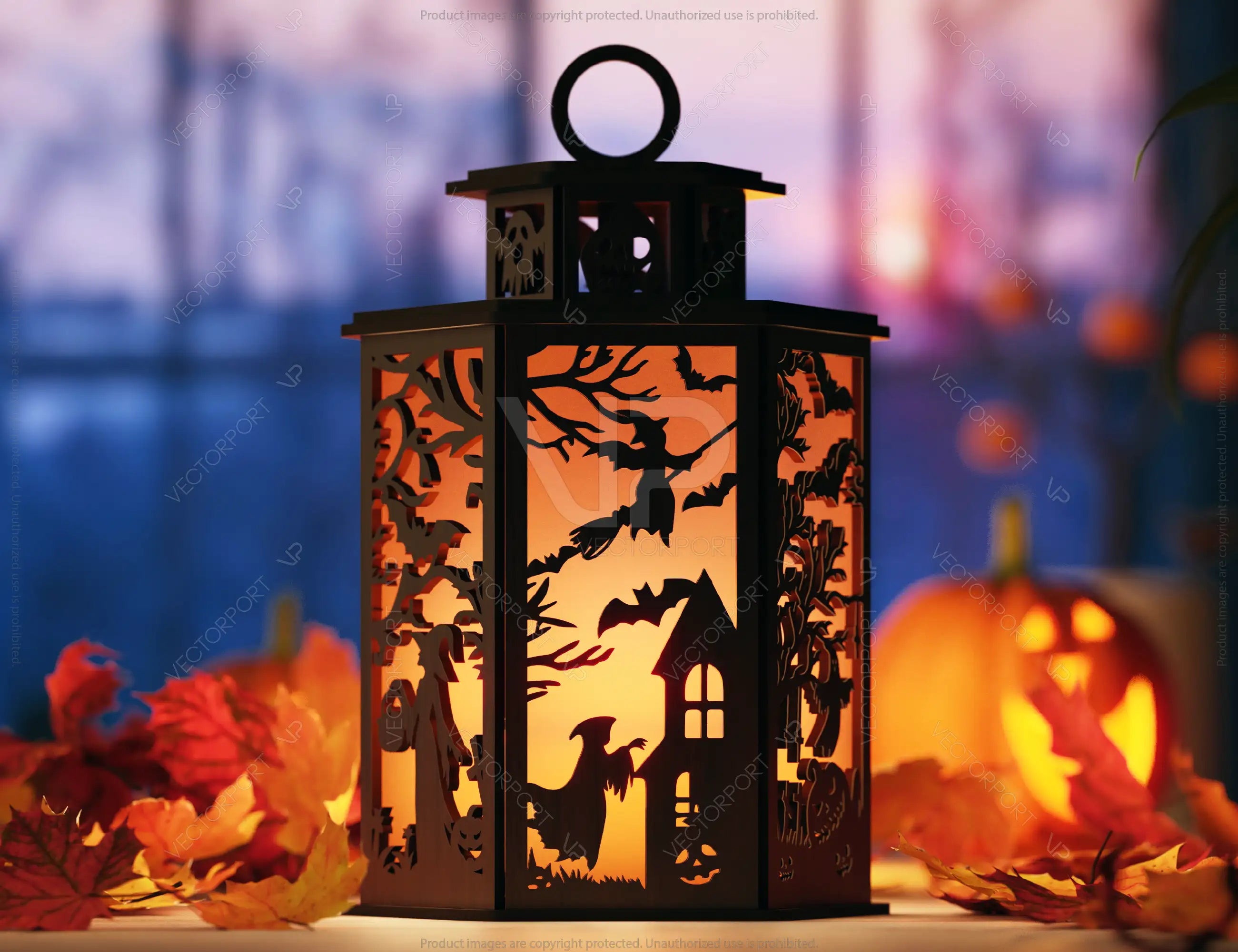 Halloween Lantern Tealight Holder Haunted House Ghosts Bats Spooky Scene Lamp Digital Download |#U443|