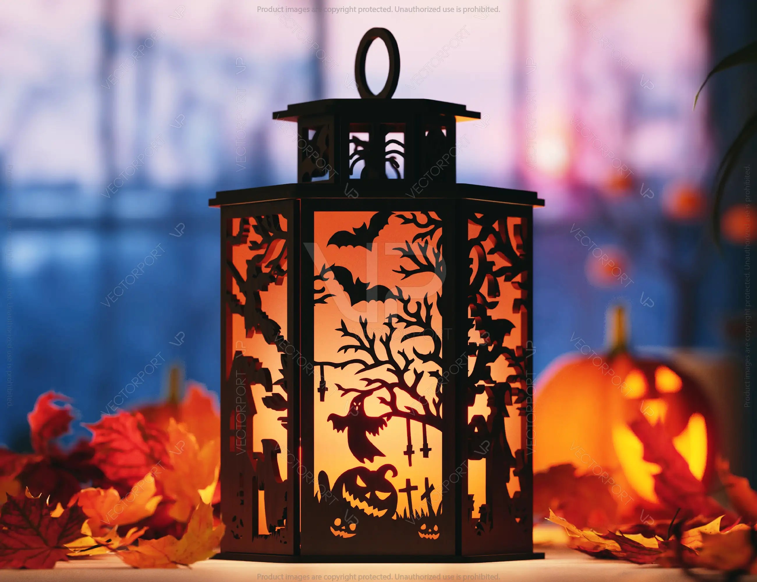 Halloween Lantern Tealight Holder Haunted House Ghosts Bats Spooky Scene Lamp Digital Download |#U443|