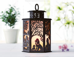 Spaniel & Puppy Dog Silhouette Forest Lantern: Laser Cut Tealight Candle Holder Night Light Forest Scene Lantern Digital Download |#U444|