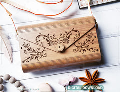 Elegant Wooden Purse with Floral Pattern, Laser Cut Fashion Clutch, wooden Bag, Handbag Digital Download SVG |#U445|