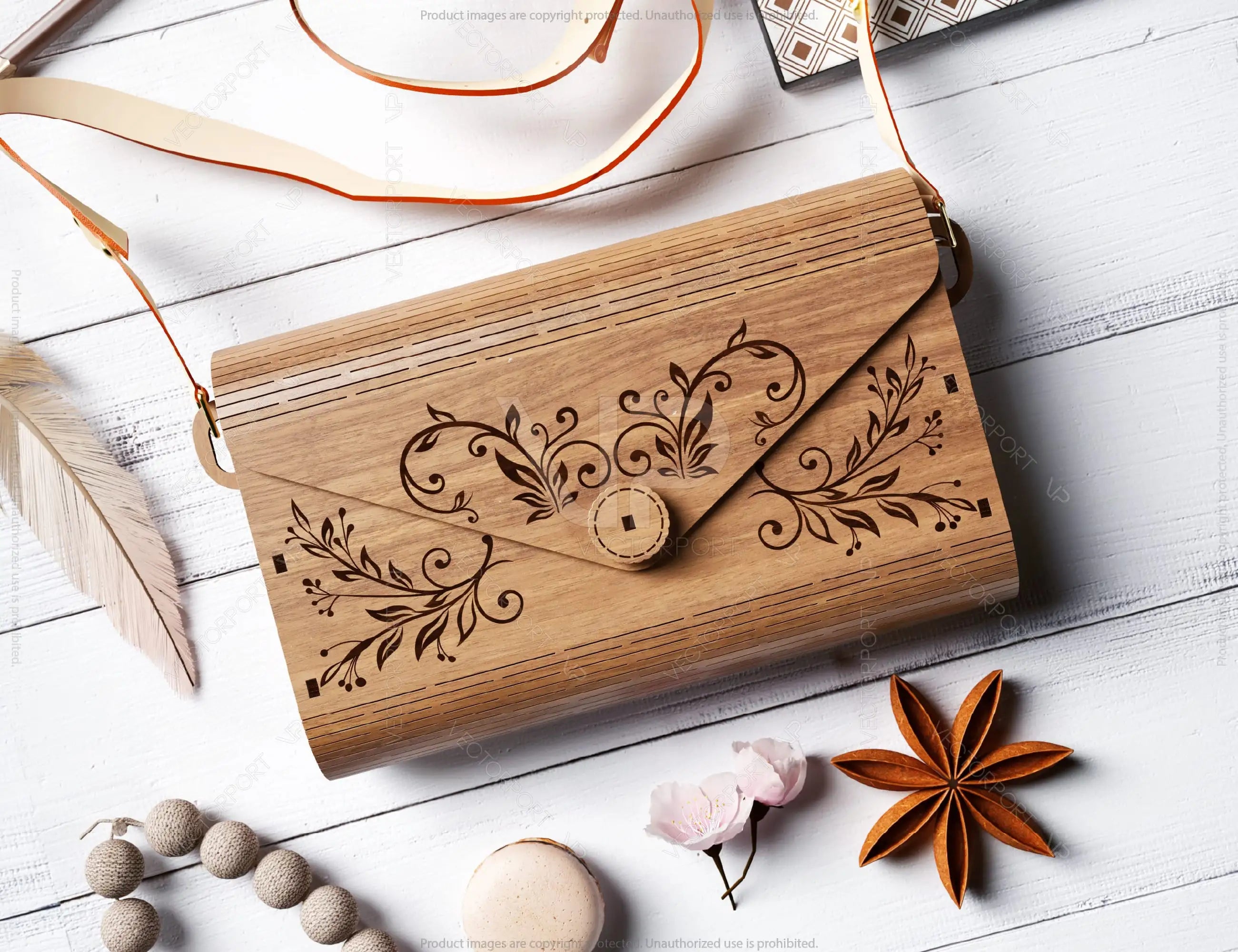 Elegant Wooden Purse with Floral Pattern, Laser Cut Fashion Clutch, wooden Bag, Handbag Digital Download SVG |#U445|