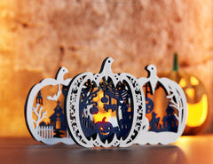 Pumpkin-Shaped Hanging Halloween Décor | Haunted House & Ghosts | Laser Cut Wooden Decoration | Spooky Scene Party Ornaments Digital Download |#U449|