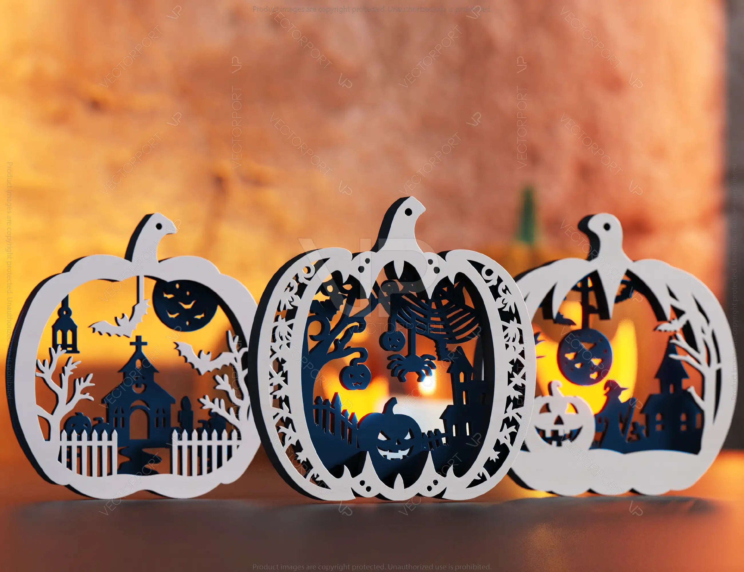 Pumpkin-Shaped Hanging Halloween Décor | Haunted House & Ghosts | Laser Cut Wooden Decoration | Spooky Scene Party Ornaments Digital Download |#U449|