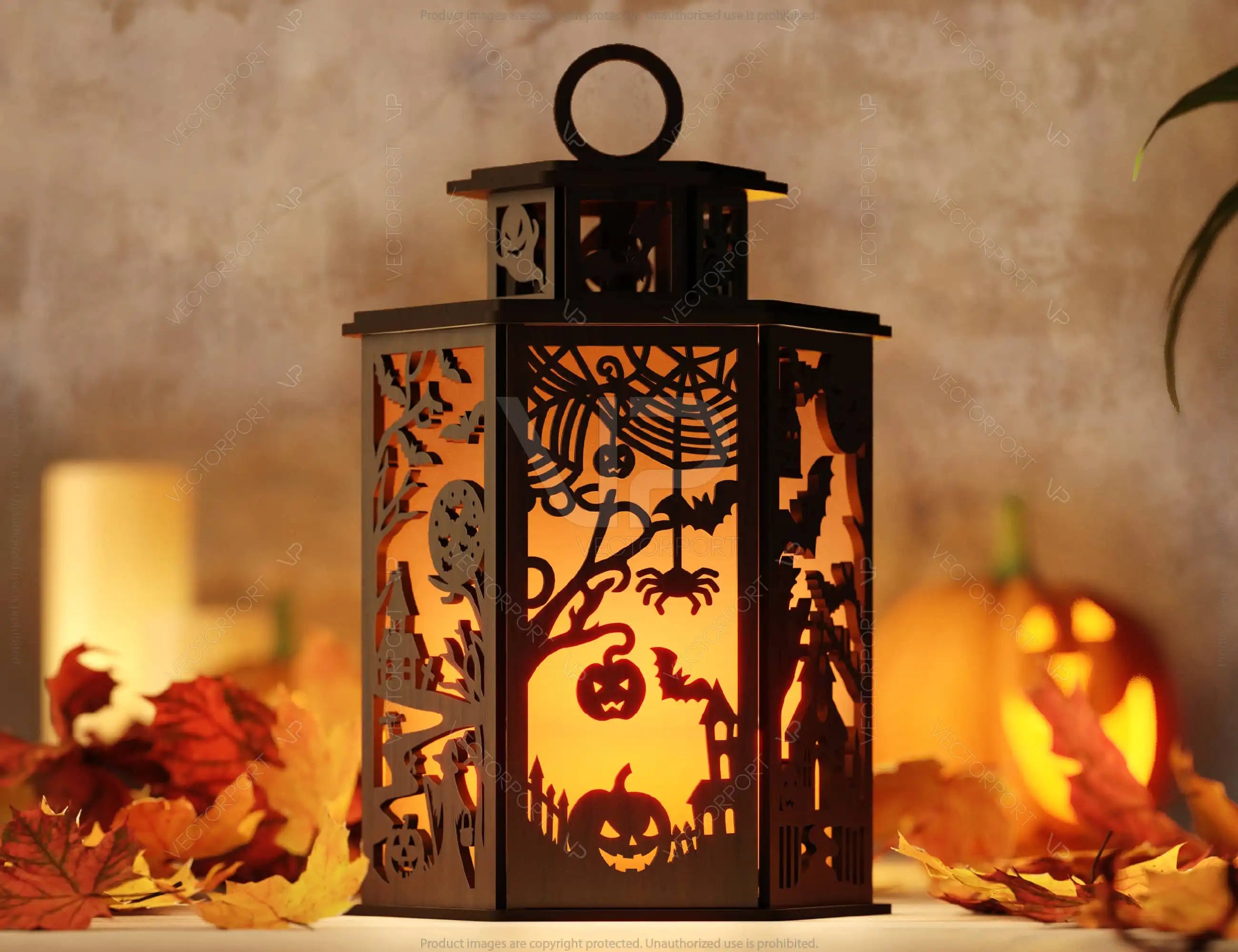 Halloween Lantern Tealight Holder Haunted House Ghosts Bats Spooky Scene Lamp Digital Download |#U450|