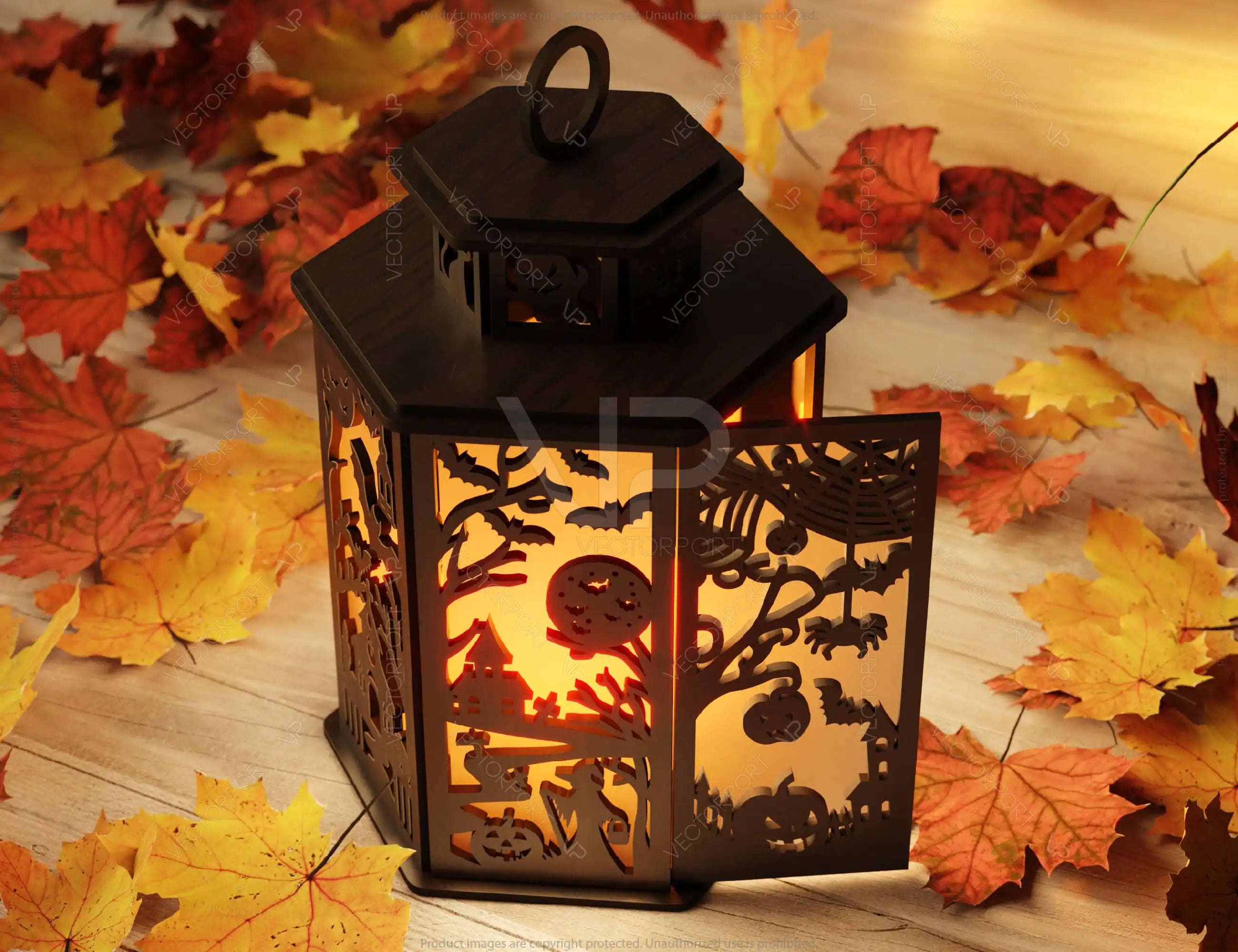 Halloween Lantern Tealight Holder Haunted House Ghosts Bats Spooky Scene Lamp Digital Download |#U450|