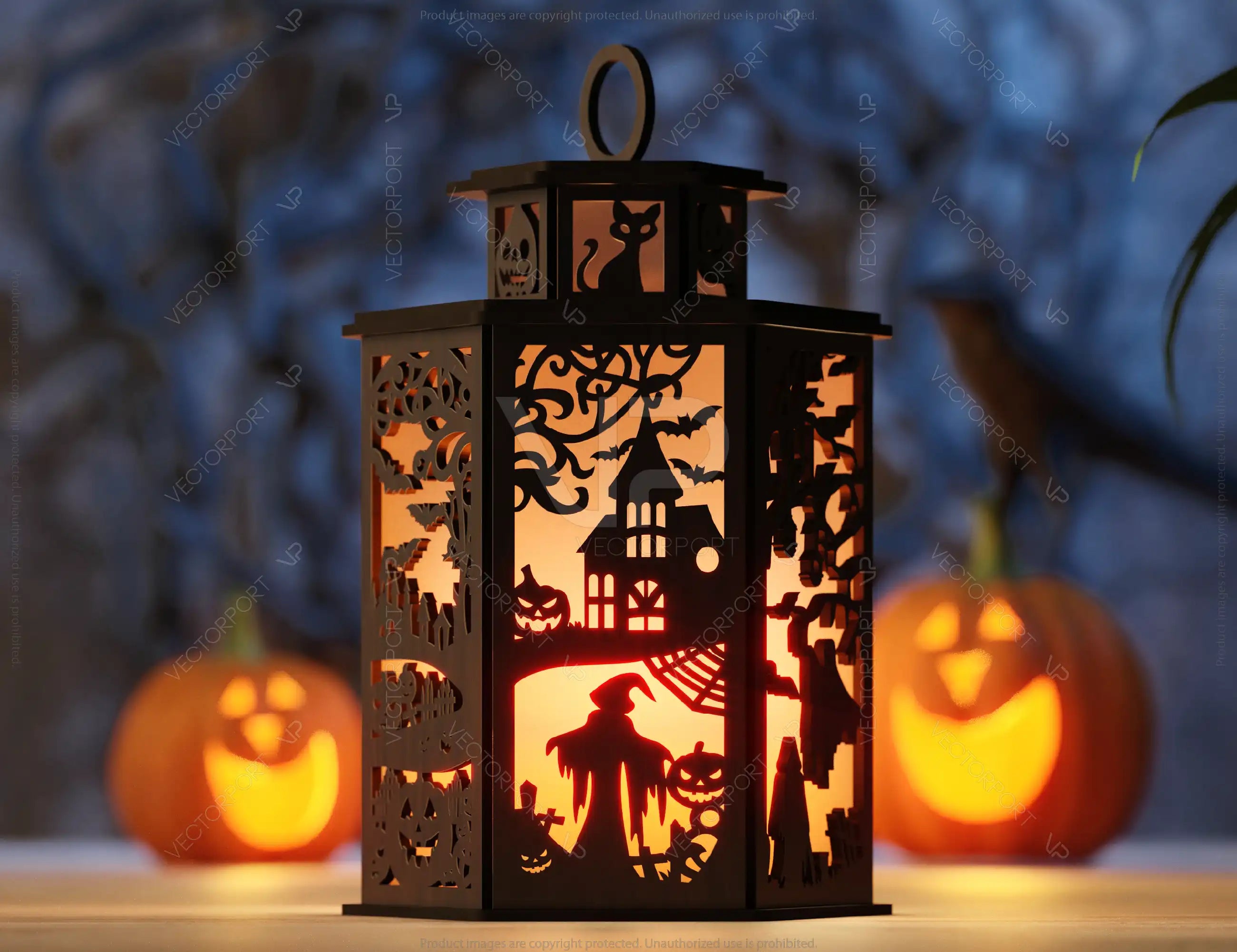 Halloween Lantern Tealight Holder Haunted House Ghosts Bats Spooky Scene Lamp Digital Download |#U453|