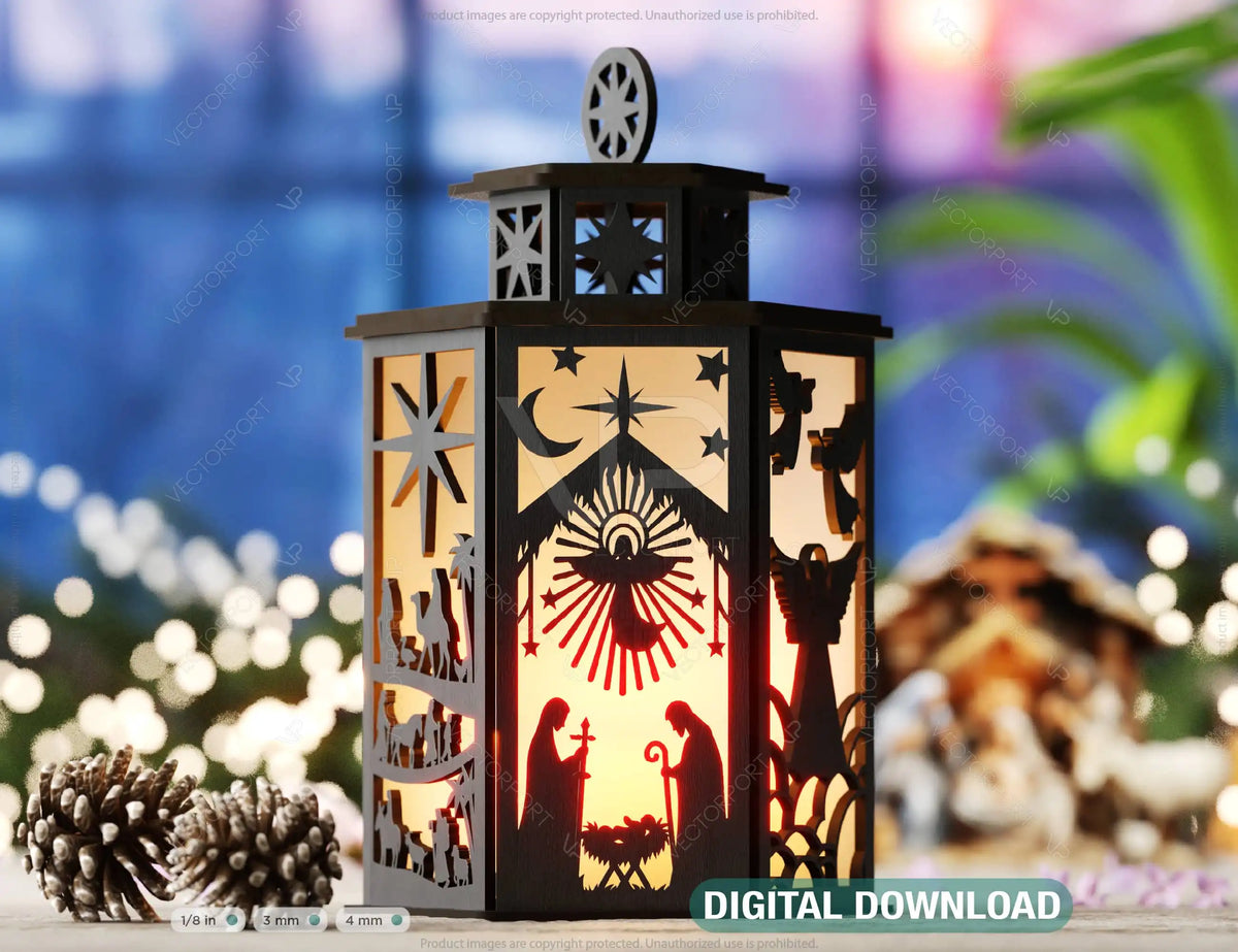 Christmas Nativity Scene Candle Holder, Baby Jesus Lantern, Traditional Tea Light Holder Laser Cut Digital Download SVG |#U454|