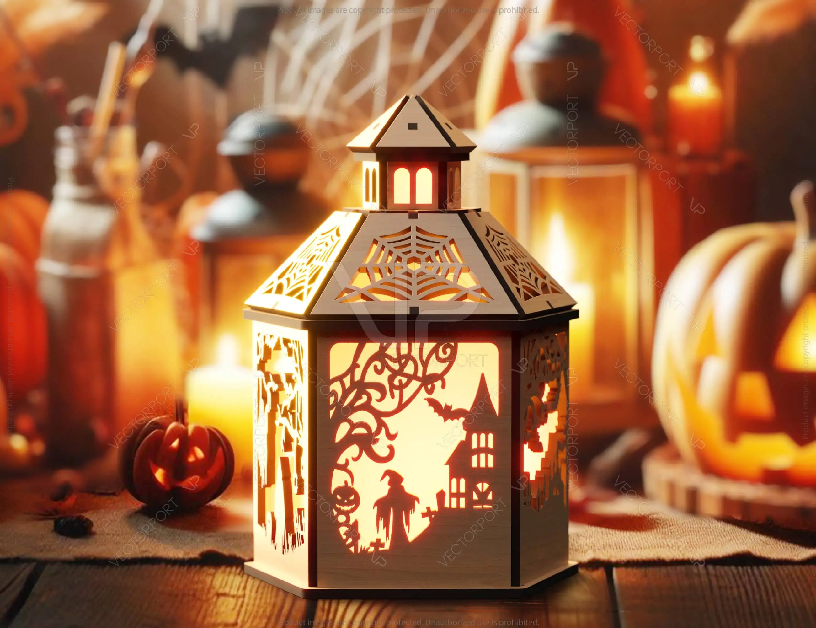 Halloween Lantern Tealight Holder Haunted House Ghosts Bats Spooky Scene Lamp Digital Download |#U455|