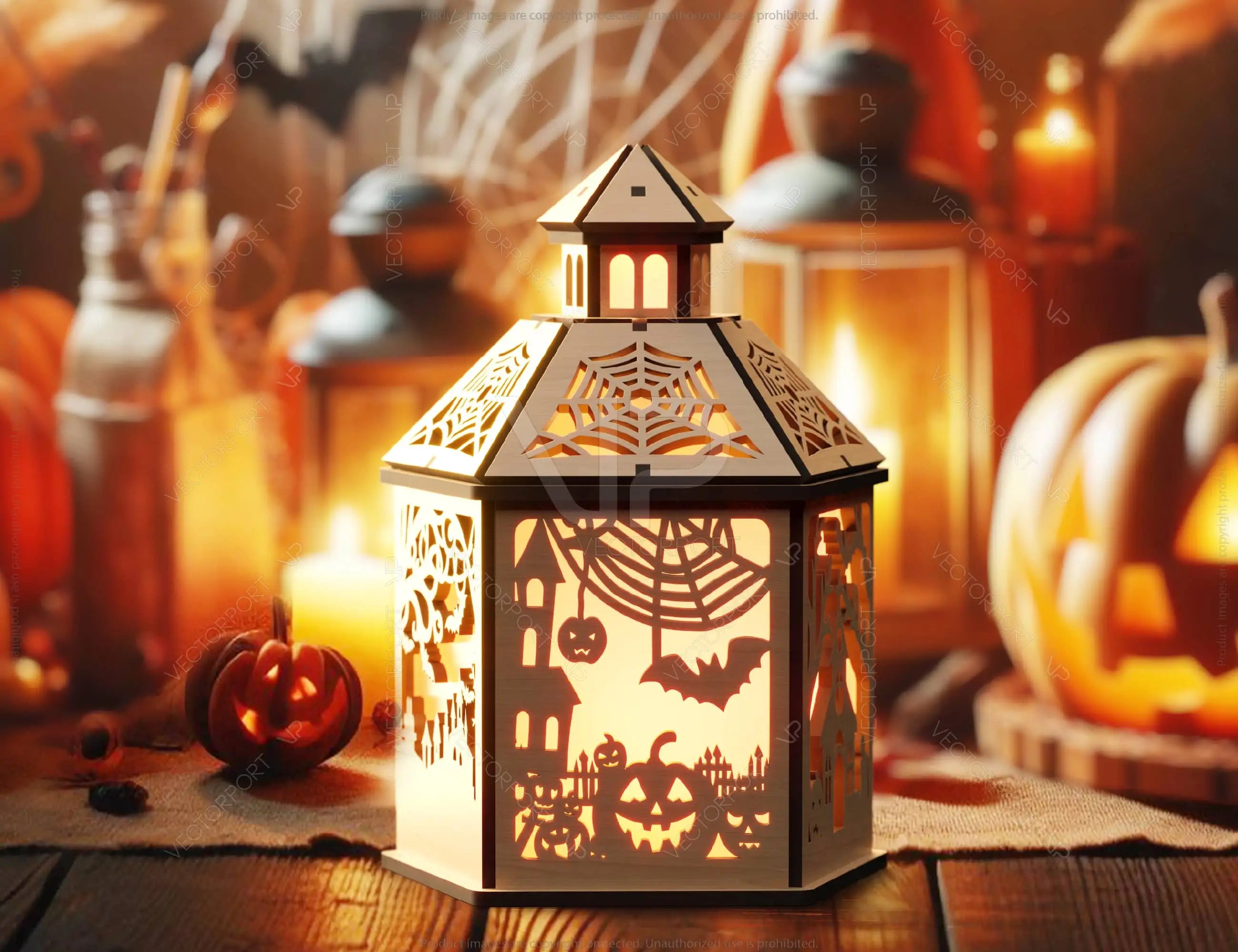 Halloween Lantern Tealight Holder Haunted House Ghosts Bats Spooky Scene Lamp Digital Download |#U455|