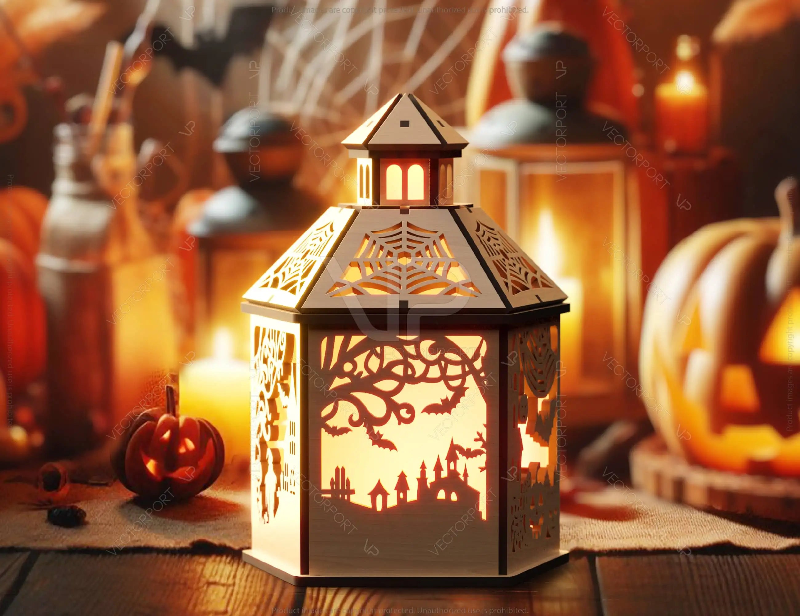 Halloween Lantern Tealight Holder Haunted House Ghosts Bats Spooky Scene Lamp Digital Download |#U455|