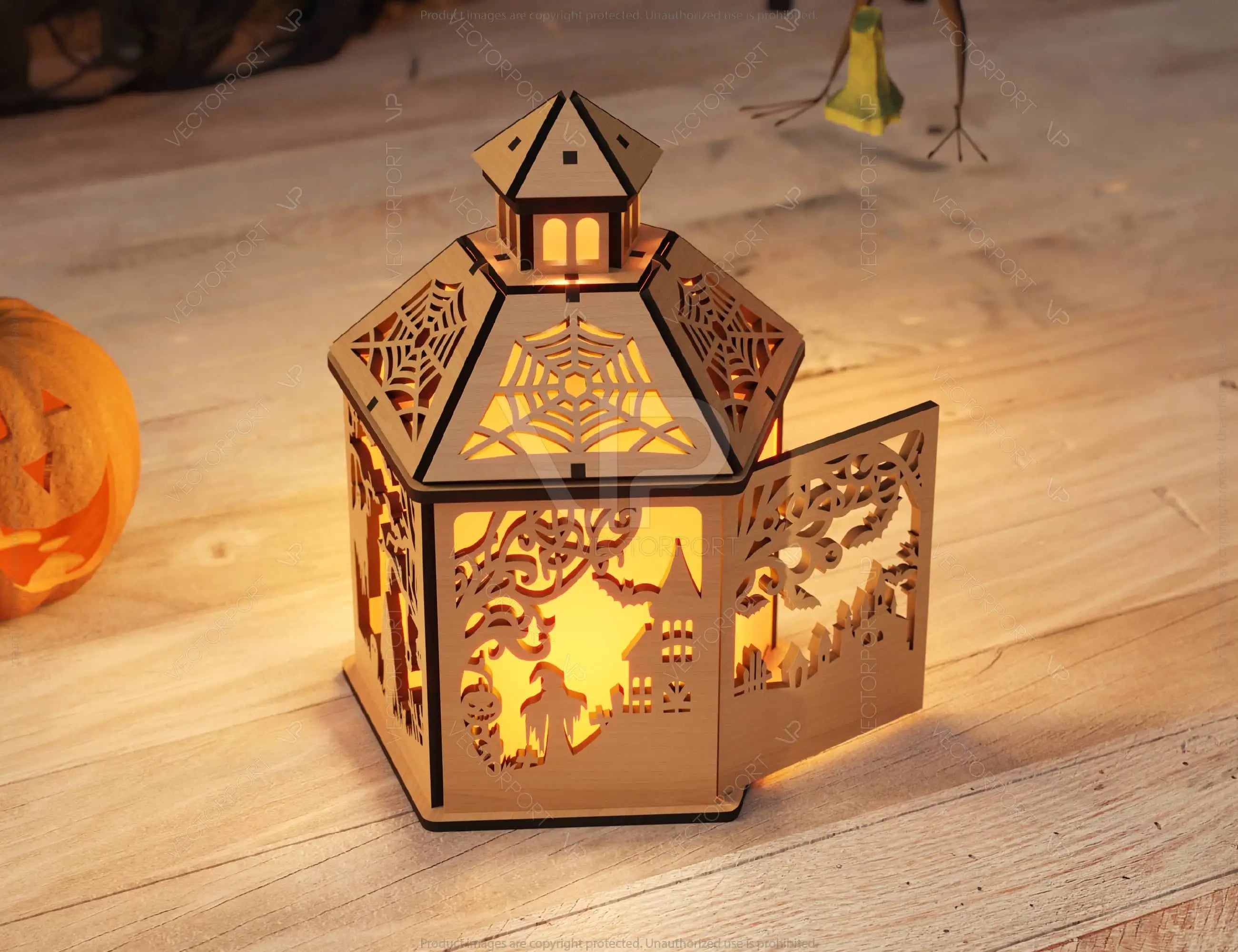 Halloween Lantern Tealight Holder Haunted House Ghosts Bats Spooky Scene Lamp Digital Download |#U455|