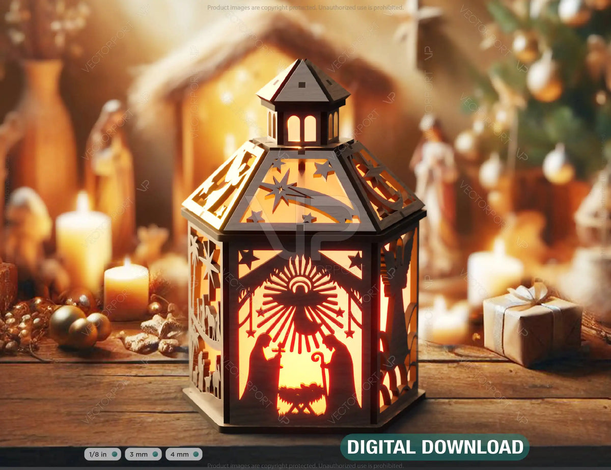 Nativity Scene Candle Holder, Baby Jesus Lantern, Traditional Tea Light Holder Laser Cut Digital Download |#U456|