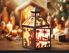 Nativity Scene Candle Holder, Baby Jesus Lantern, Traditional Tea Light Holder Laser Cut Digital Download |#U456|