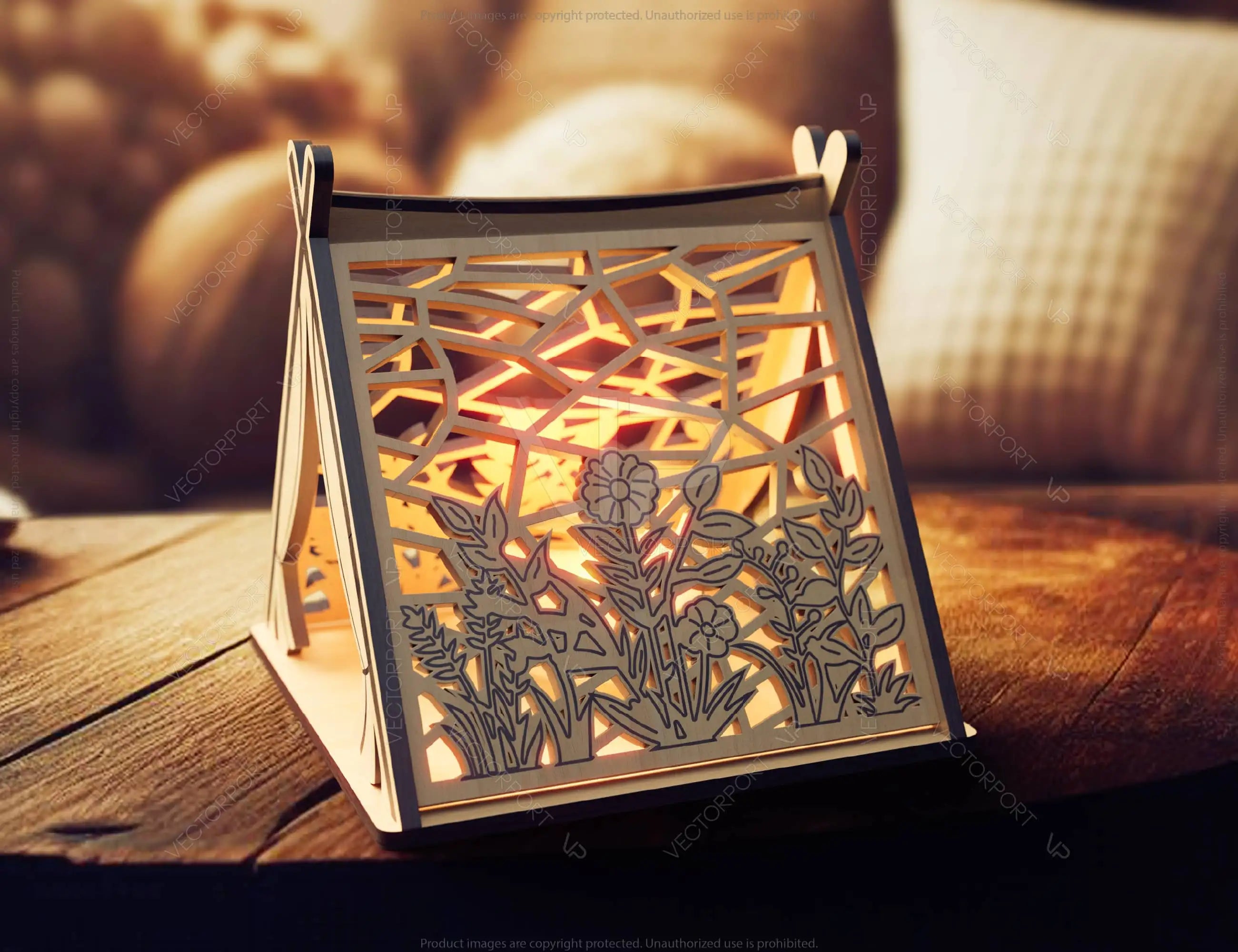 Tent-Shaped Wooden Lantern Night Light | Laser Cut Camping Decor | Home Lampshade | Table Candle Holder | Digital Download |#U458|