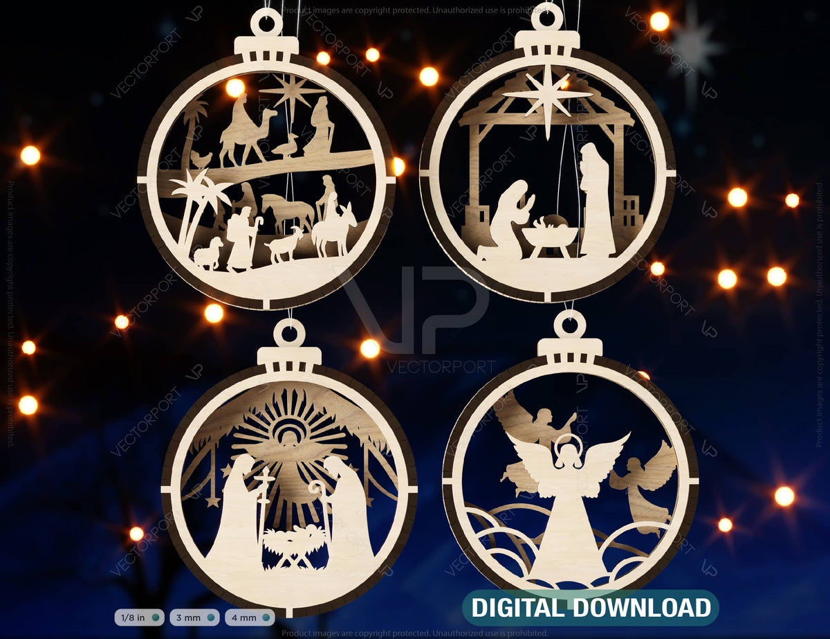 Nativity Scene Christmas Ornaments | Baby Jesus Round Hanging Baubles | Christmas Eve Tree Digital Download |#U462|