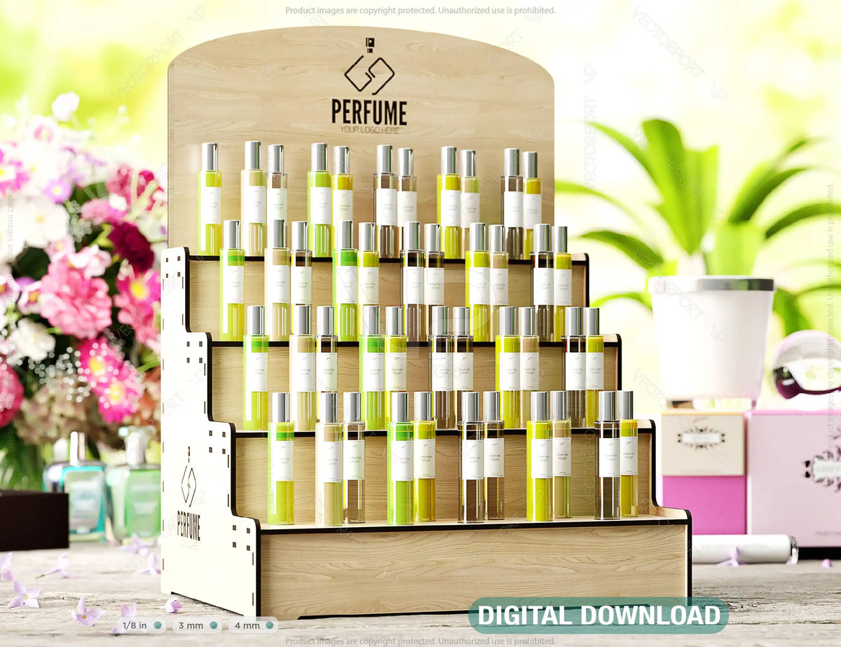 Perfume Sample Organizer, Essential Oil Storage Rack, Display Stand, Pefume Holder Laser Cut 44 Bottles Digital Download |#U465|