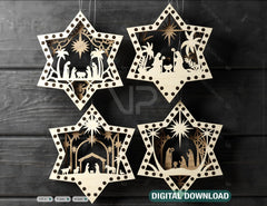 Nativity Star Shape Christmas Ornaments | Baby Jesus Round Hanging Baubles | Christmas Eve Tree Digital Download |#U467|