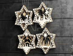 Nativity Star Shape Christmas Ornaments | Baby Jesus Round Hanging Baubles | Christmas Eve Tree Digital Download |#U467|