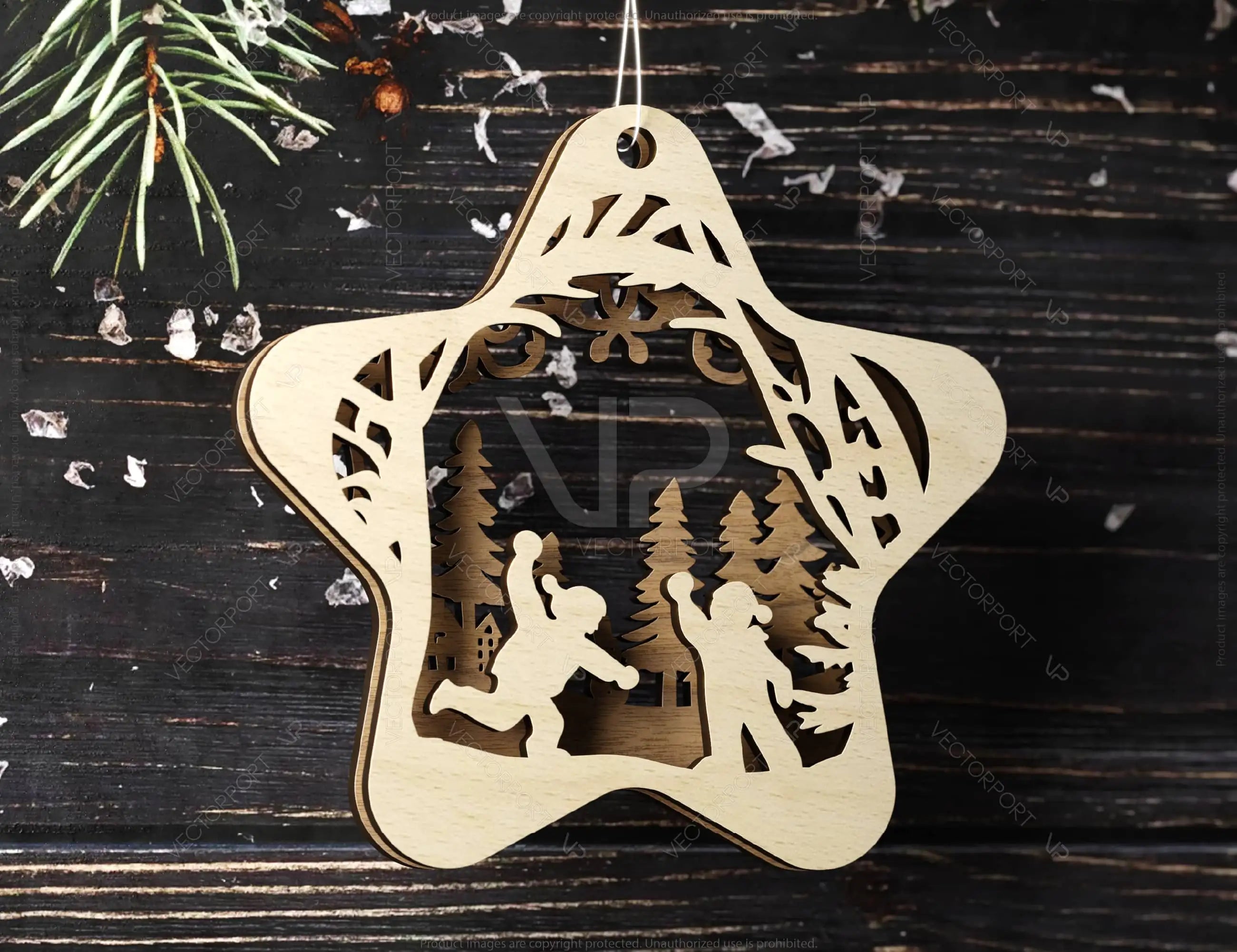 Star Shape Christmas Hanging Bauble, Laser Cut Tree Ornament, New Year Christmas Ball Ornament SVG Digital Download |#U468|