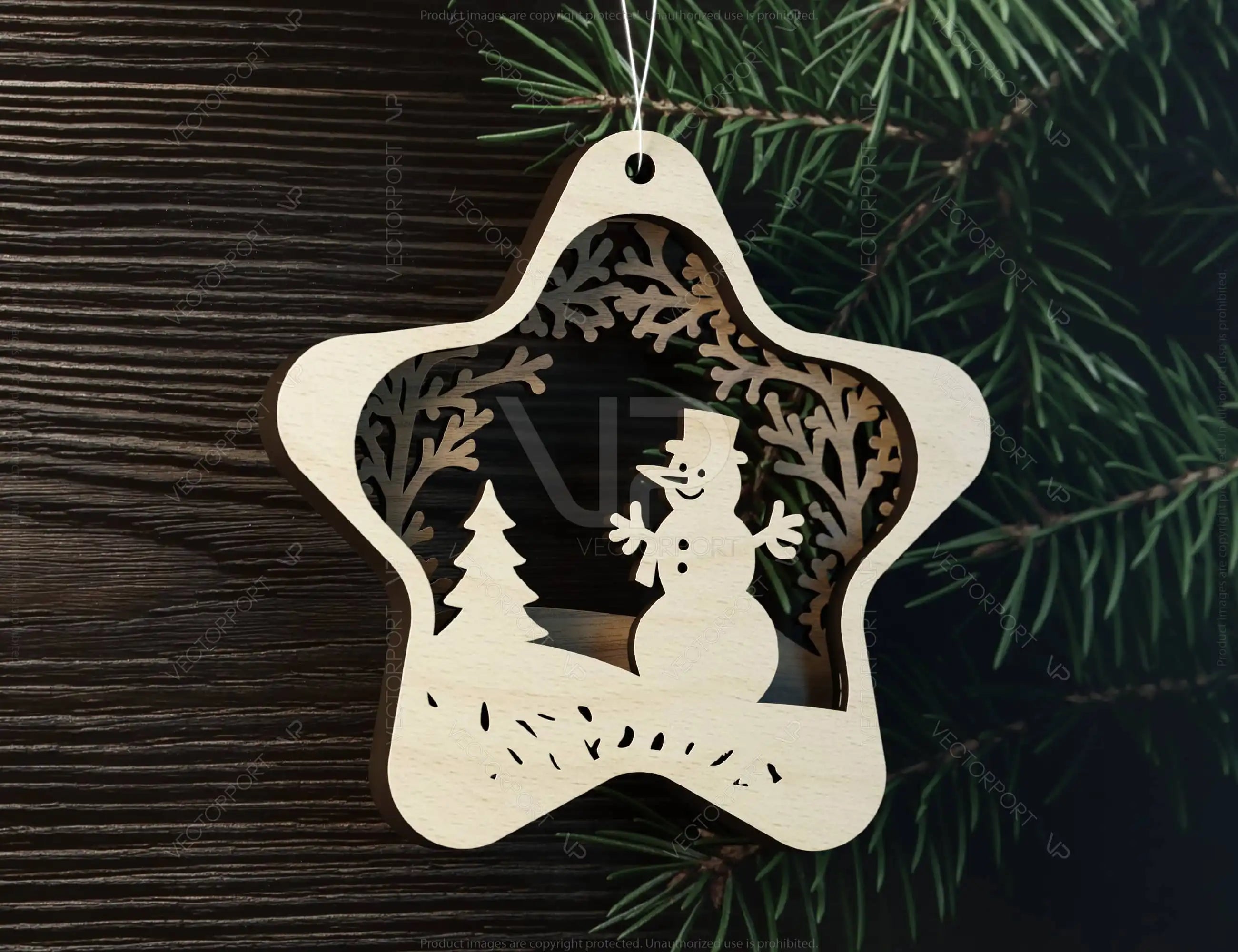 Star Shape Christmas Hanging Bauble, Laser Cut Tree Ornament, New Year Christmas Ball Ornament SVG Digital Download |#U472|