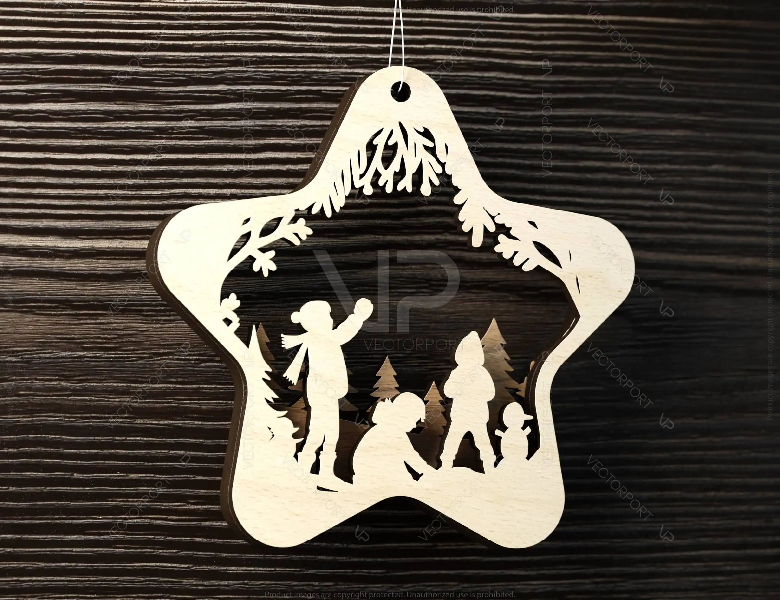 Star Shape Christmas Hanging Bauble, Laser Cut Tree Ornament, New Year Christmas Ball Ornament SVG Digital Download |#U472|