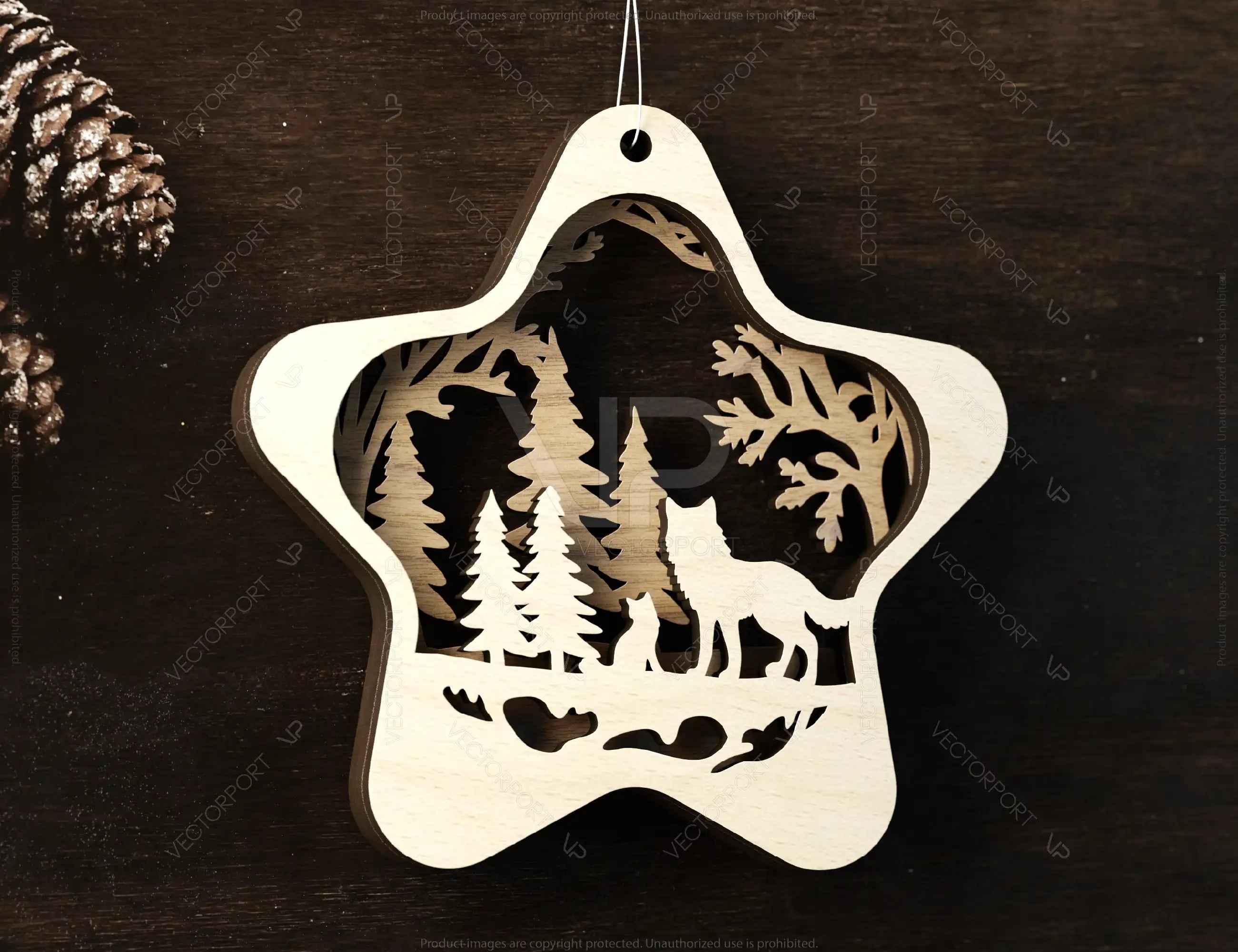 Star Shape Christmas Hanging Bauble, Laser Cut Tree Ornament, New Year Christmas Ball Ornament SVG Digital Download |#U475|