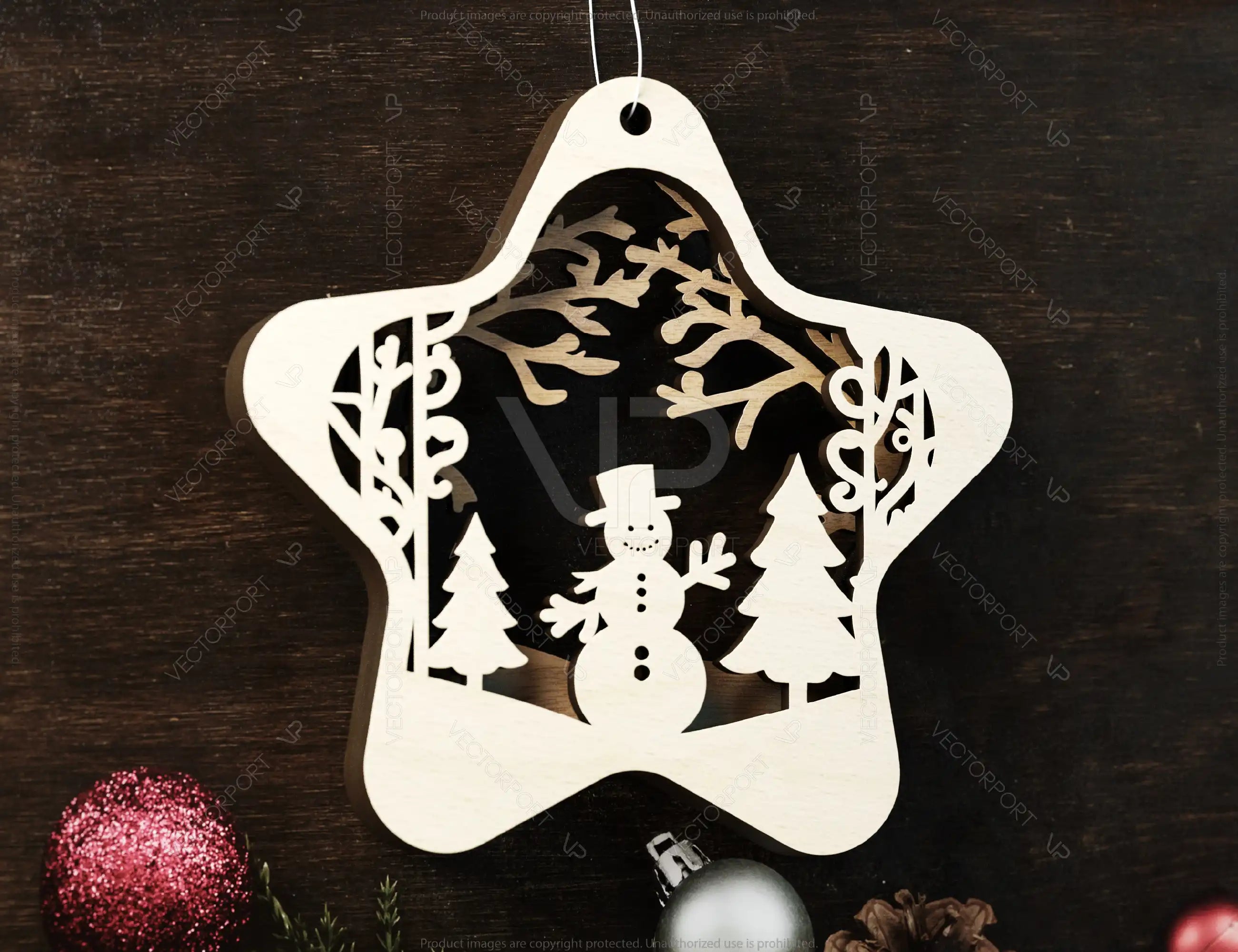 Star Shape Christmas Hanging Bauble, Laser Cut Tree Ornament, New Year Christmas Ball Ornament SVG Digital Download |#U475|