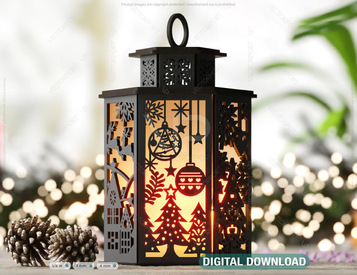 Christmas Candle Holder, Festive Lantern, Holiday Tea Light, New Year Themed Laser Cut Digital Download SVG |#U476|