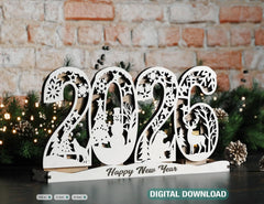 2026 Christmas Standing Display, Festive Wooden Cutout Scene with Snowman, Reindeer, and Snowflakes, Laser Cut Digital Download |#U479|