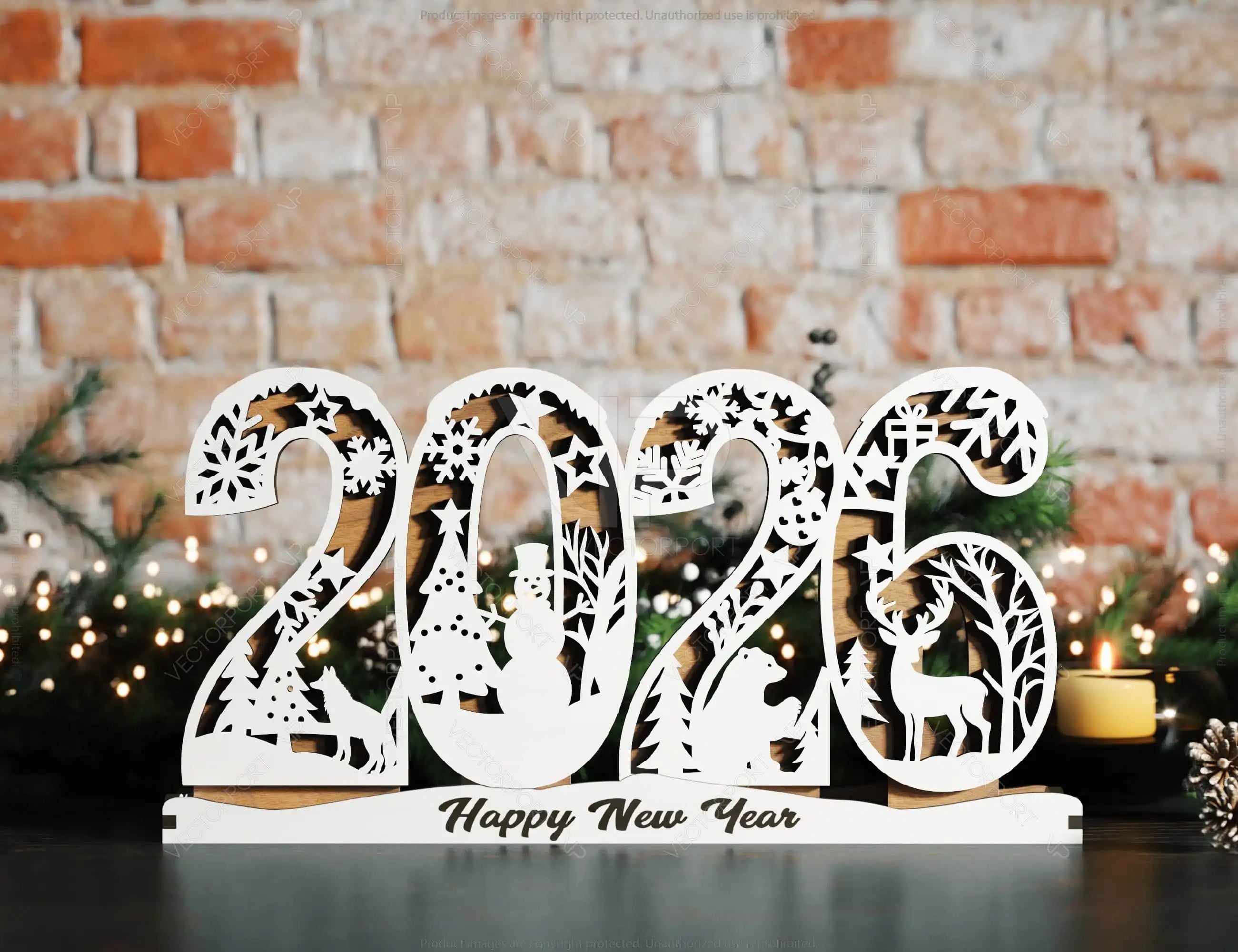 2026 Christmas Standing Display, Festive Wooden Cutout Scene with Snowman, Reindeer, and Snowflakes, Laser Cut Digital Download |#U479|