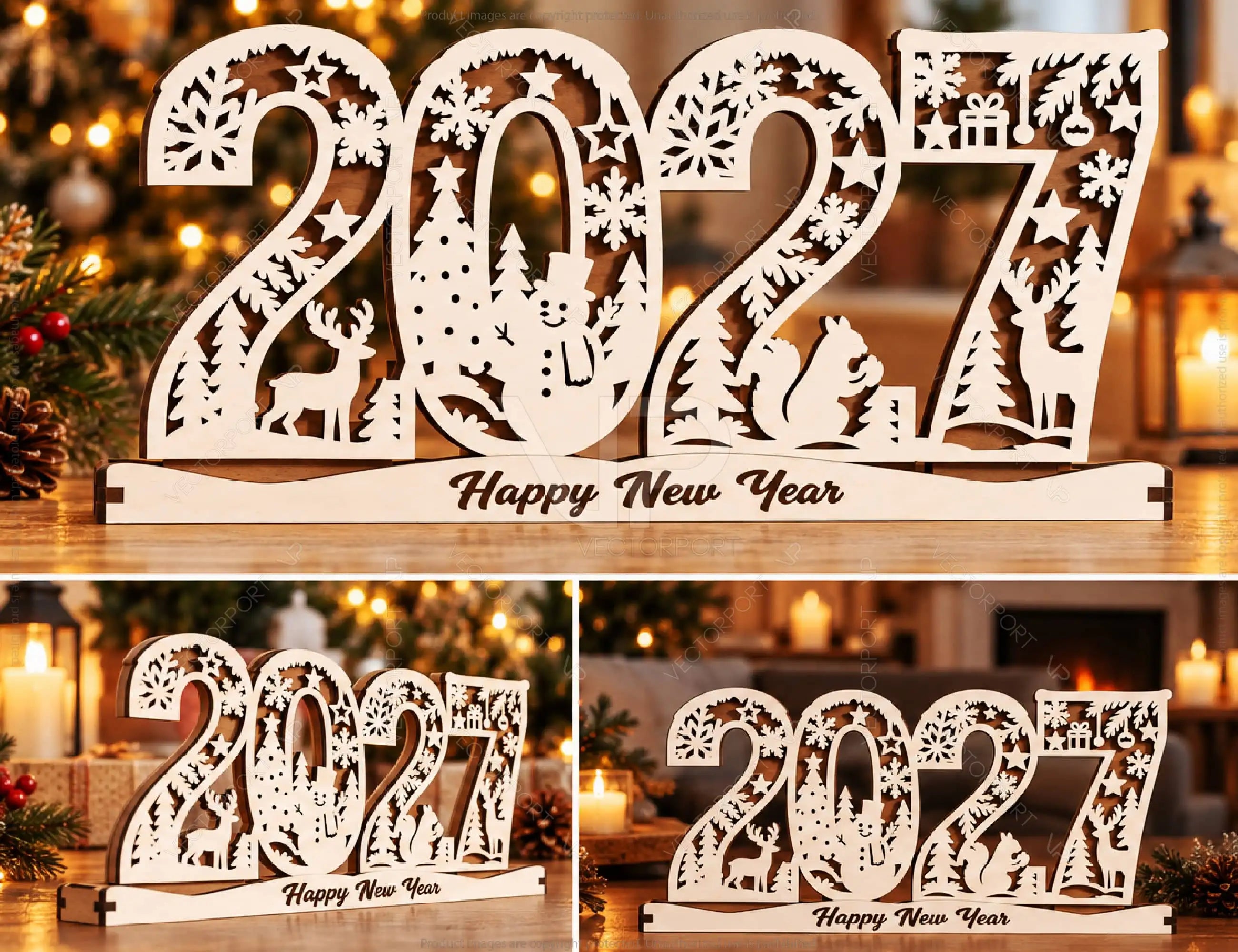 2026 Christmas Standing Display, Festive Wooden Cutout Scene with Snowman, Reindeer, and Snowflakes, Laser Cut Digital Download |#U479| VectorPort